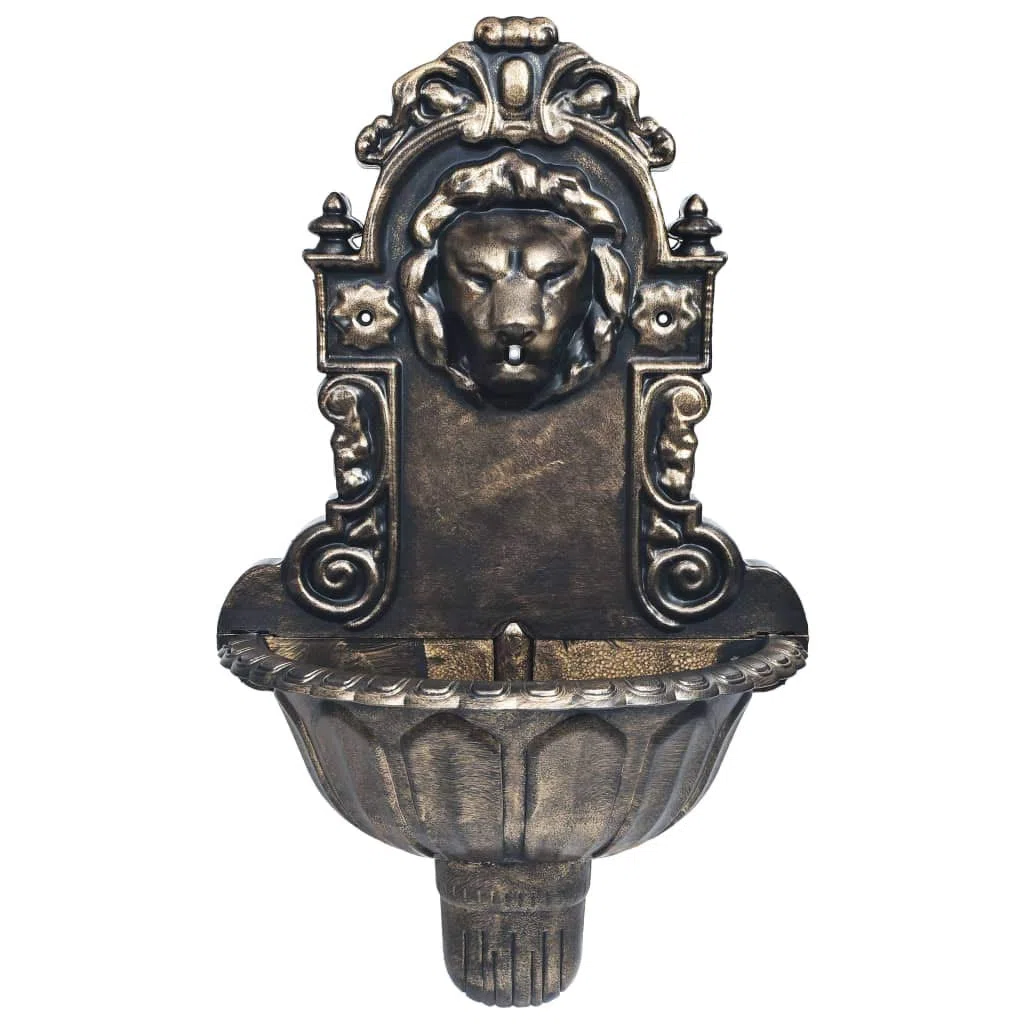 Fuente de Pared Vintage con Bomba de Agua, 41 x 22,5 x 65 cm, Bronce, para Interior, Montaje Fácil