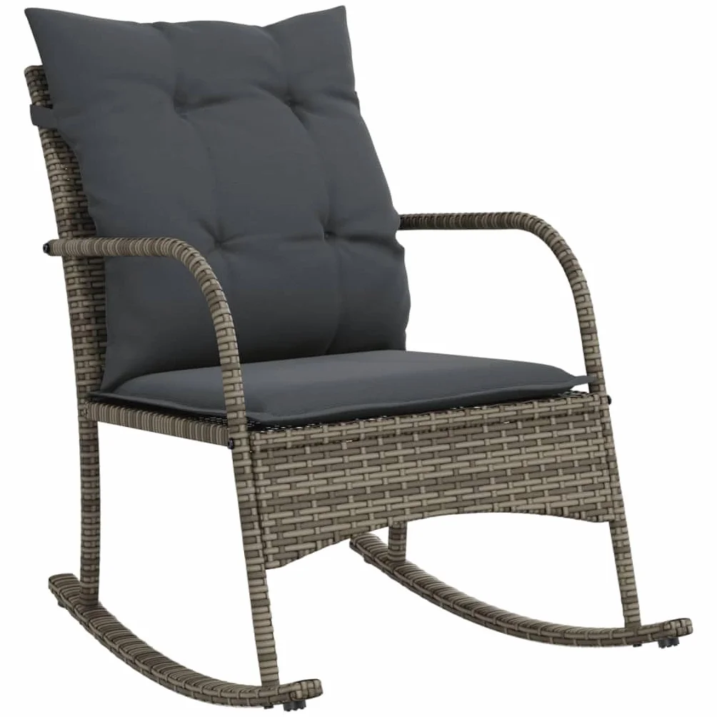 vidaXL Silla Mecedora de jardín con Cojines ratán sintético Gris, Silla de jardín, Asientos de jardín, Silla de Patio, Asiento de jardín