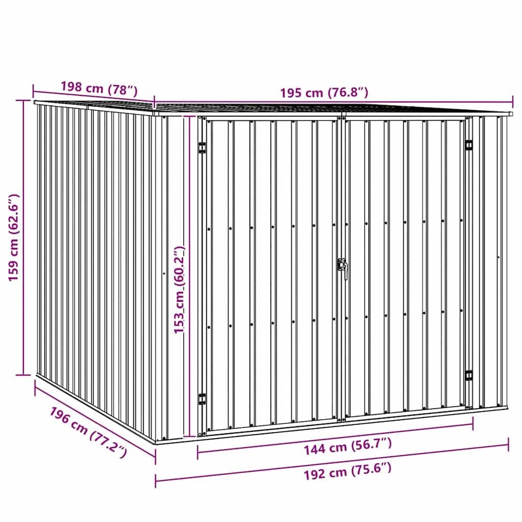 vidaXL Cobertizo de Jardín Paito Casata Casetilla Almacenamiento de Herramienta Almacenaje Exterior Acero Galvanizado Marrón 195x198x159 cm