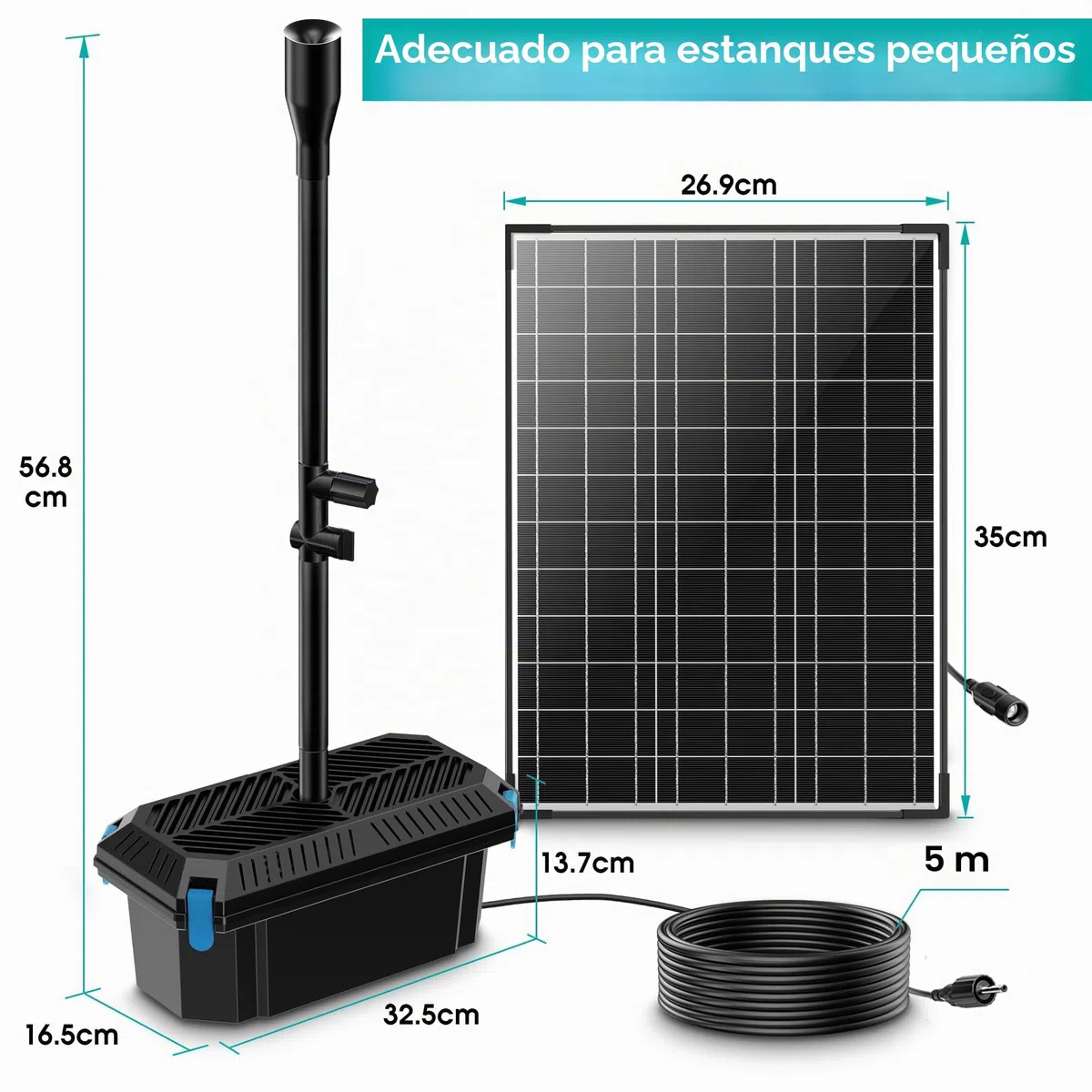 Biling Juego completo de filtros solares para estanques con bomba de 20 W, 875 l/h, bomba solar para estanques y cascadas de hasta 1200 l, fuente solar para exterior, piscina y jardín