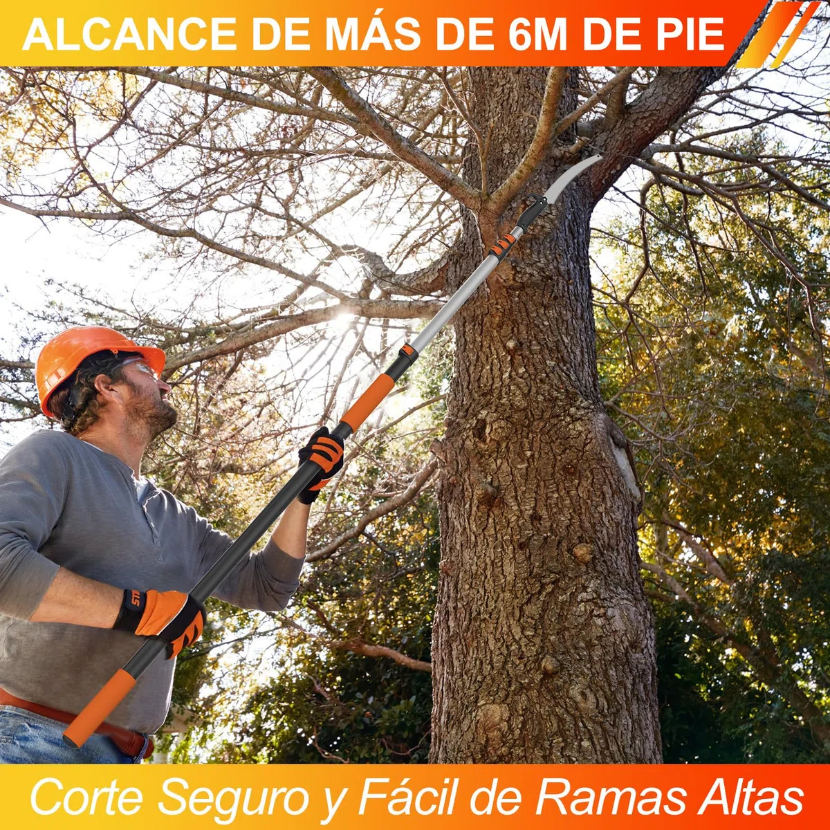 LAANPOLE Sierra de Pértiga 6m, Podadora de Árboles con Pértiga Telescópica con Pértiga de Extensión 1,5-6m, Podadora Manual para Patio, Naranja