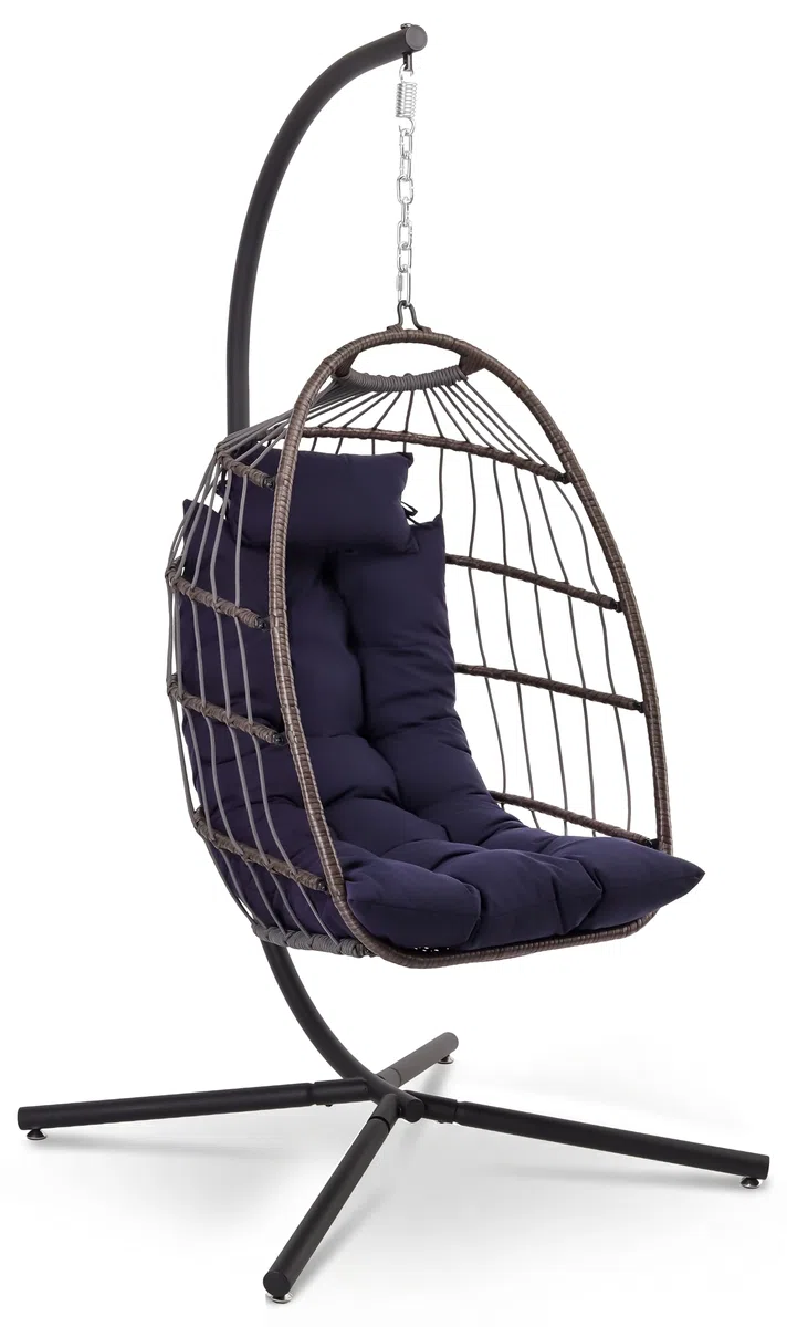 SereneLife Silla Huevo Colgante, con Soporte, Columpio, Estructura de Mimbre y Acero, Capacidad de hasta 250kgs