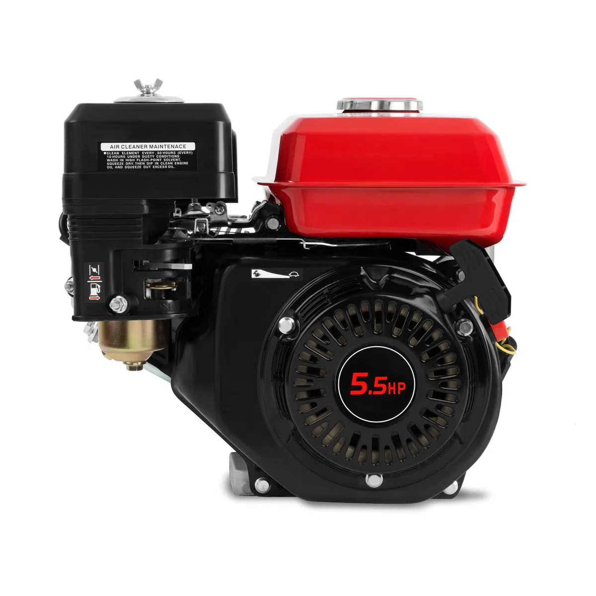 EBERTH Motor gasolina 4 tiempos con 5,5CV y 4,1kW, motor de gasolina, 20mm diámetro del eje, 1 cilindro 163cc desplazamiento, motor kart, alarma de aceite, refrigerado por aire, arranque manual