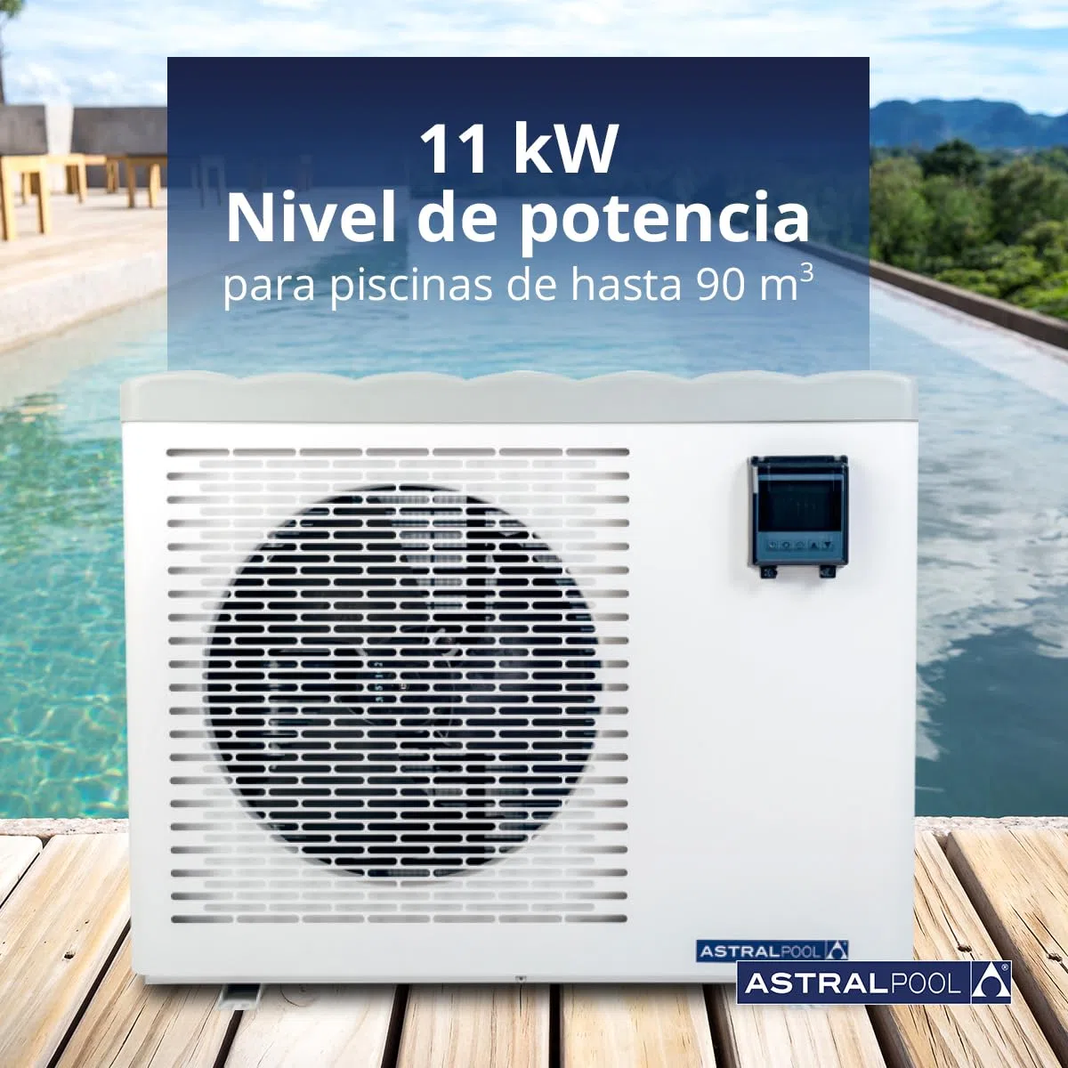 Eco Elyo-15 76661 Bomba de calor para piscina - Calentador de piscina - Temperatura ideal del agua - 6 niveles de potencia - Calefacción silenciosa y ahorro de energía - 11 kW - Astralpool