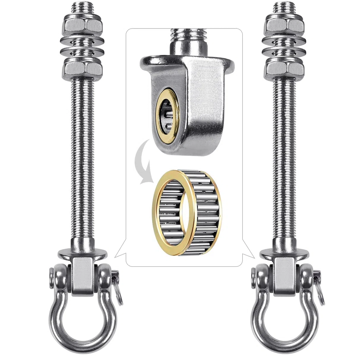 SELEWARE Juego de 2 ganchos de techo resistentes – 304 de acero inoxidable 304, soporte de techo con rodamientos para sillón, porche, terraza, parque infantil, columpio