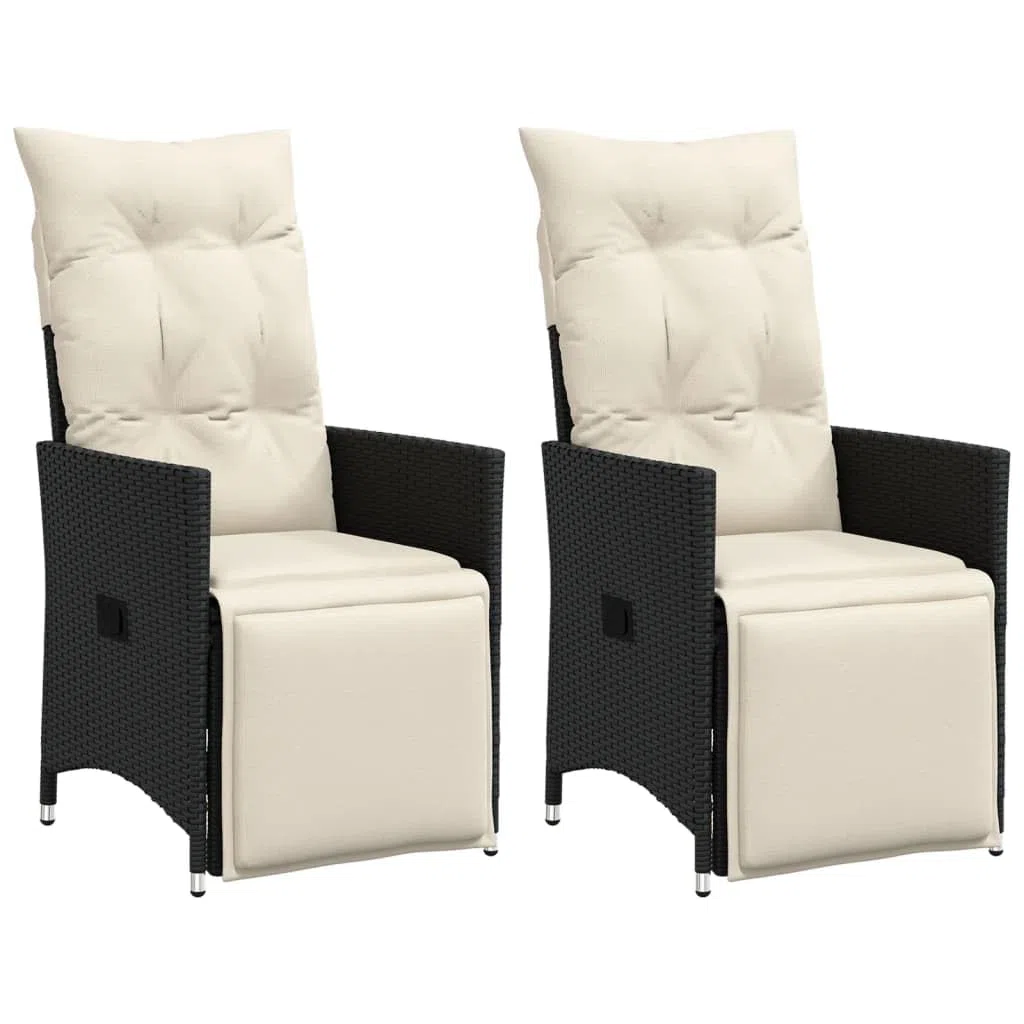 vidaXL Sillones reclinable jardín Cojines 2 uds ratán sintético Negro