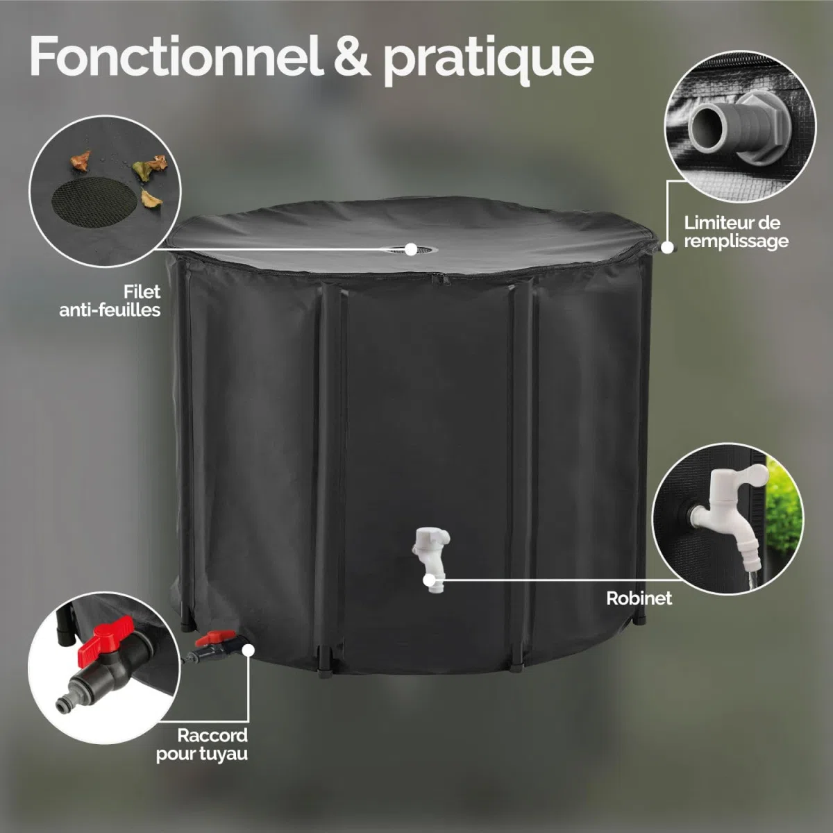 Linxor - Depósito de Agua de Lluvia Plegable - 1000 L - 2 Colores