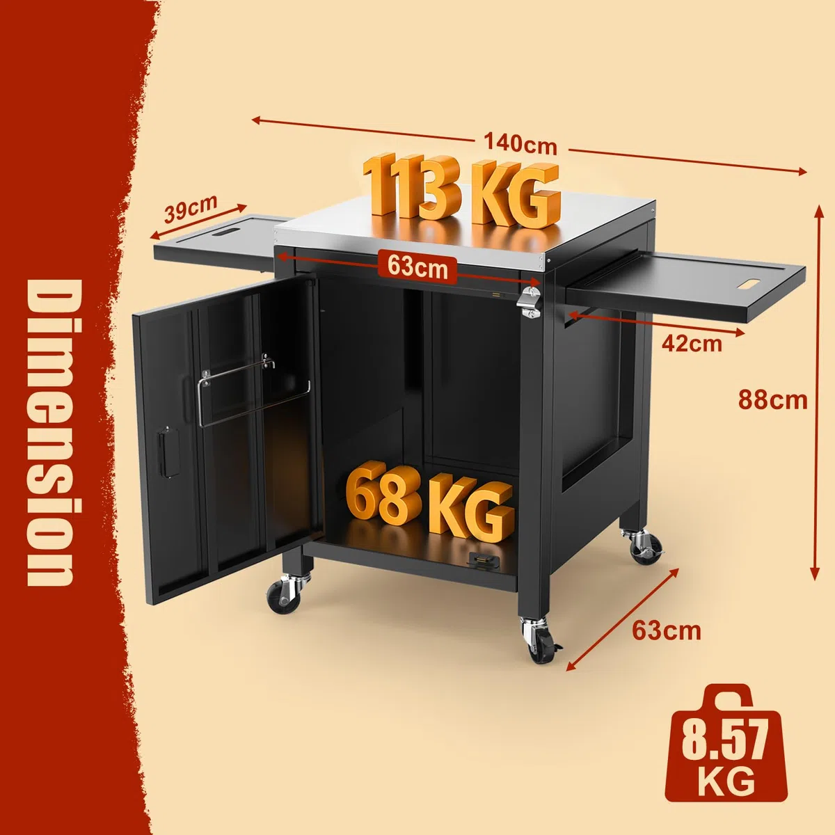 Denmay - Carro de cocina para exteriores con 2 mesas laterales plegables, carro de barbacoa portátil para hornos de pizza Onni, soporte de barbacoa para Ninja Woodfire y Weber Q Series