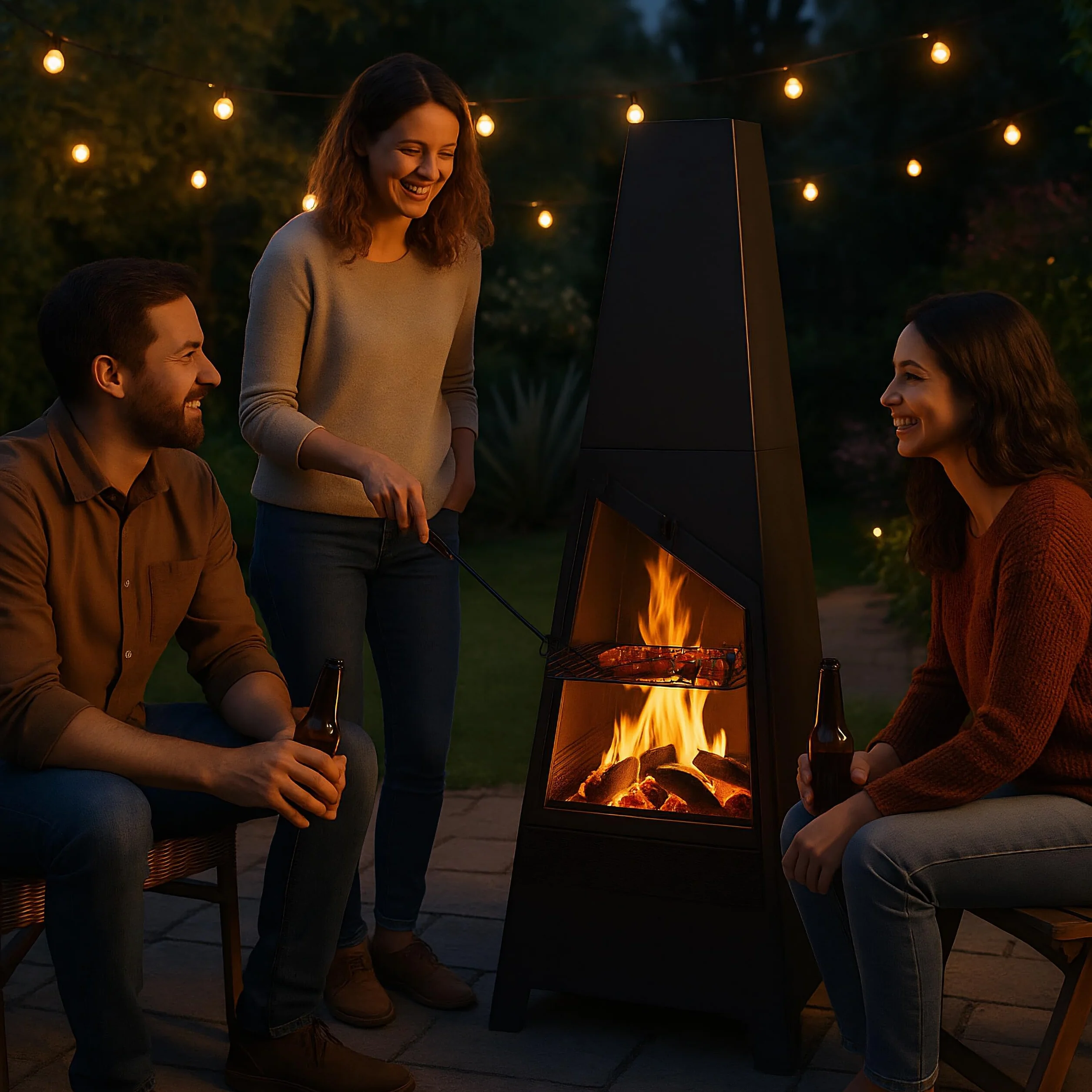 Relaxdays Chimenea Exterior con Barbacoa, Caja Cenizas, Salvachispas, Atizador, Parrilla Jardín, 149x44,5x44,5 cm, Negro
