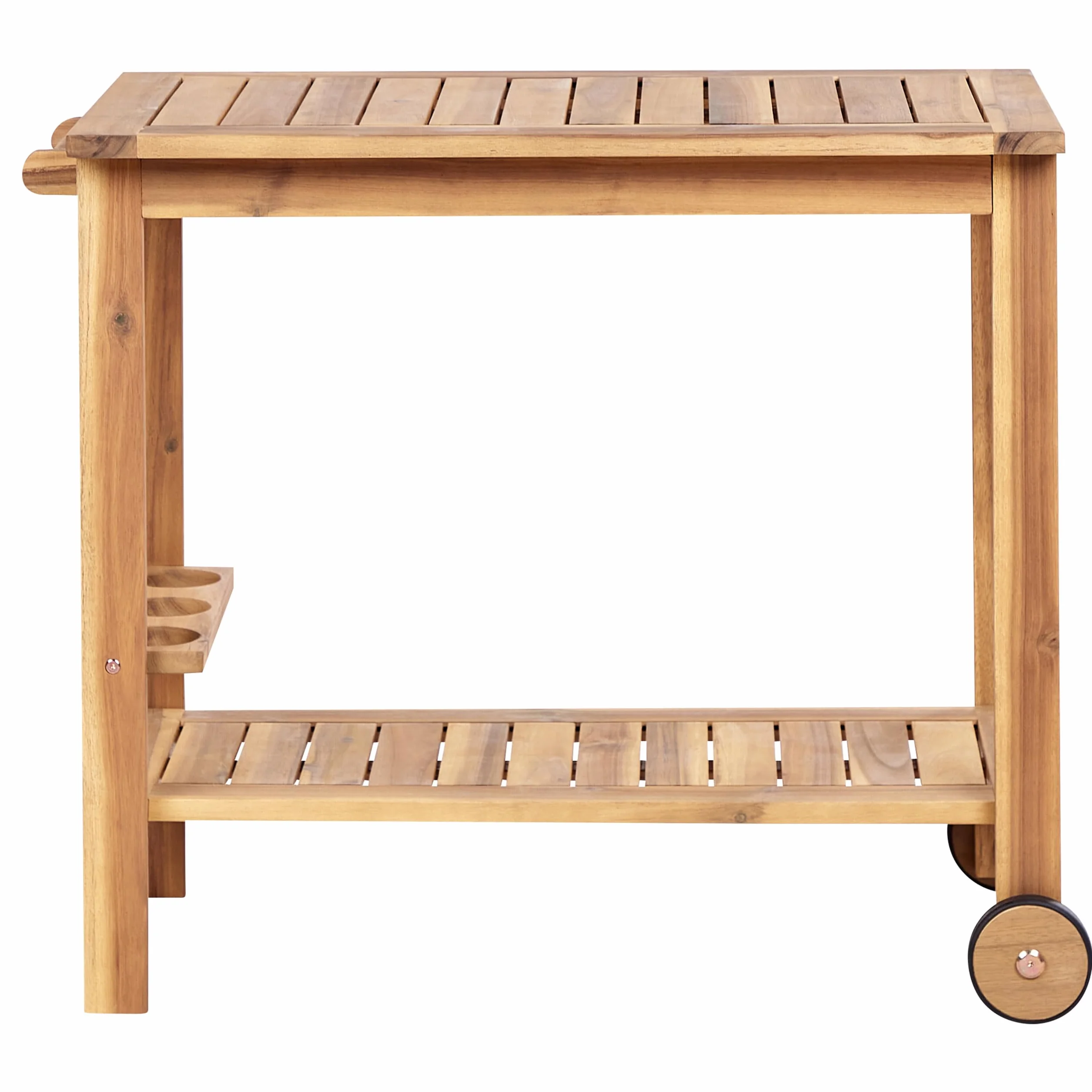Beliani Carrito de Servicio de jardín Carrito de té con Ruedas de 2 Niveles de Madera de Acacia certificada con Soporte para Botellas marrón Claro Sassari II