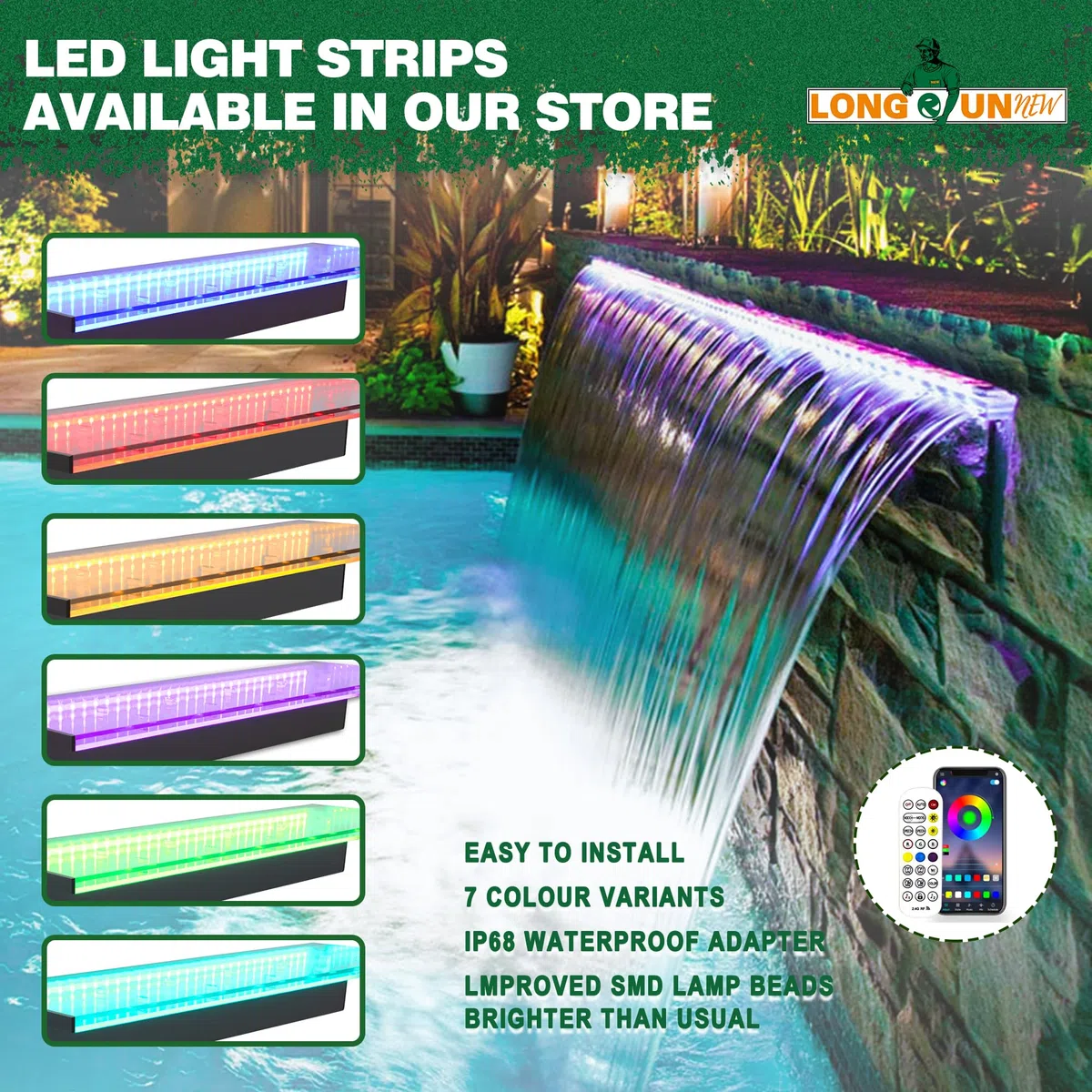 Kit de hojas de cascada para estanque, fuente de piscina acrílica de 30 cm con accesorios, ancho de 20 cm, cascada de cascada para jardín, patio, decoración de estanque