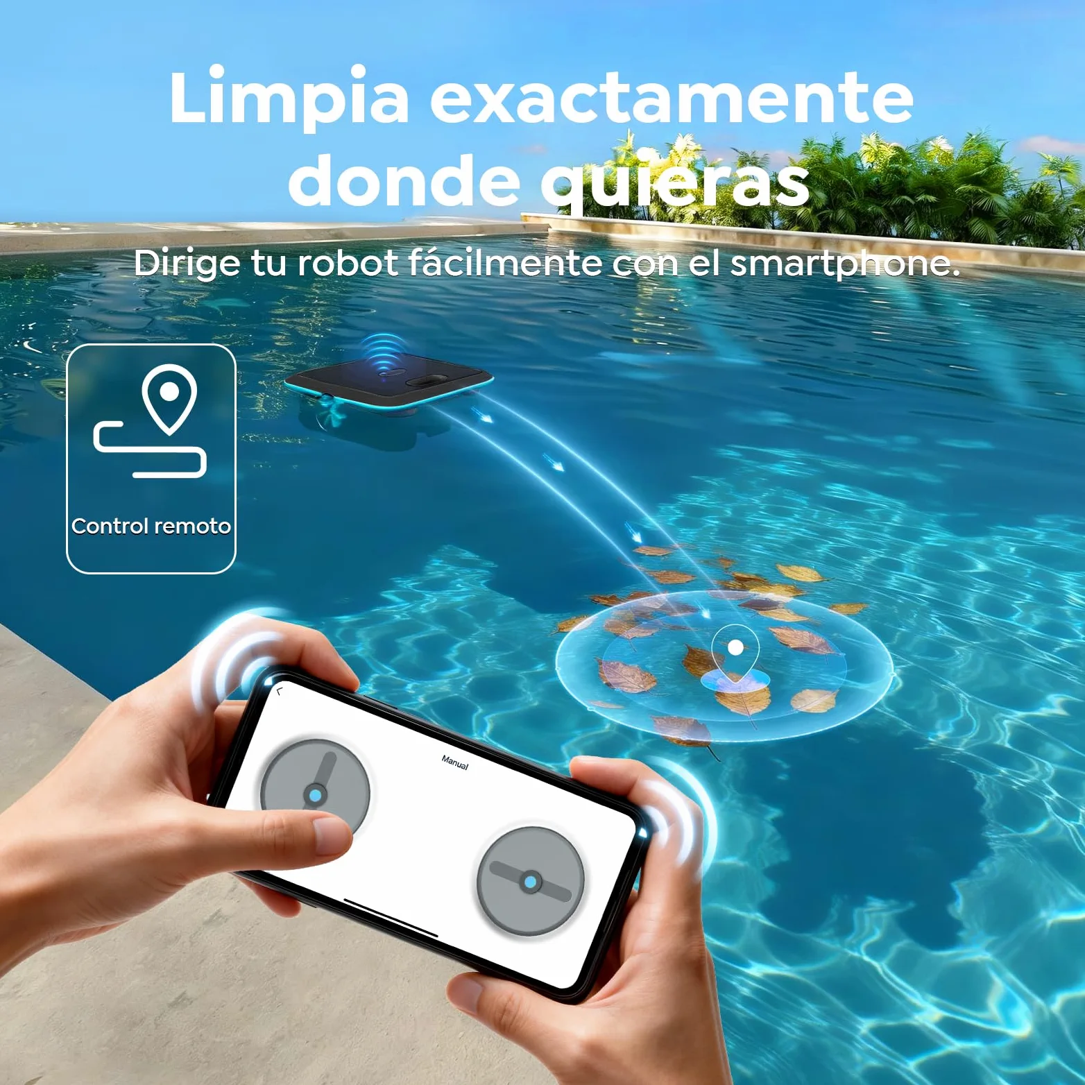 SK02 Robot Limpiafondos Piscina, Skimmer de Piscina Solar con Control App,Carga Dual, Sensor de Temperatura, Limpiador de Piscina Skimmer Automático 24/7