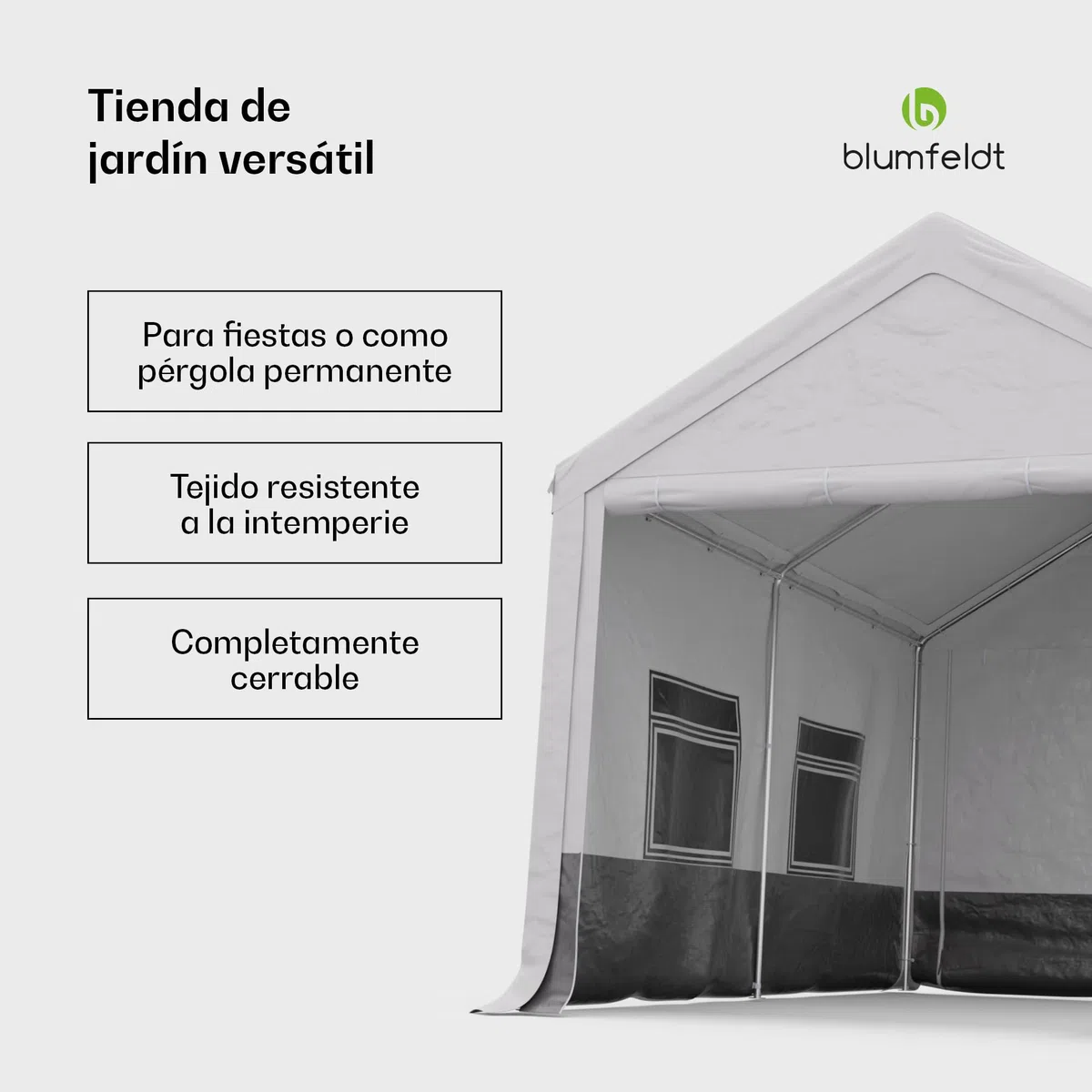 Blumfeldt Carpa - 4x3m, Carpas para Exteriores, Techo y Paredes de PE, Estructura de Acero, Fácil Montaje, Resistente al Viento y a la Intemperie, Ideal para Fiestas y Jardín