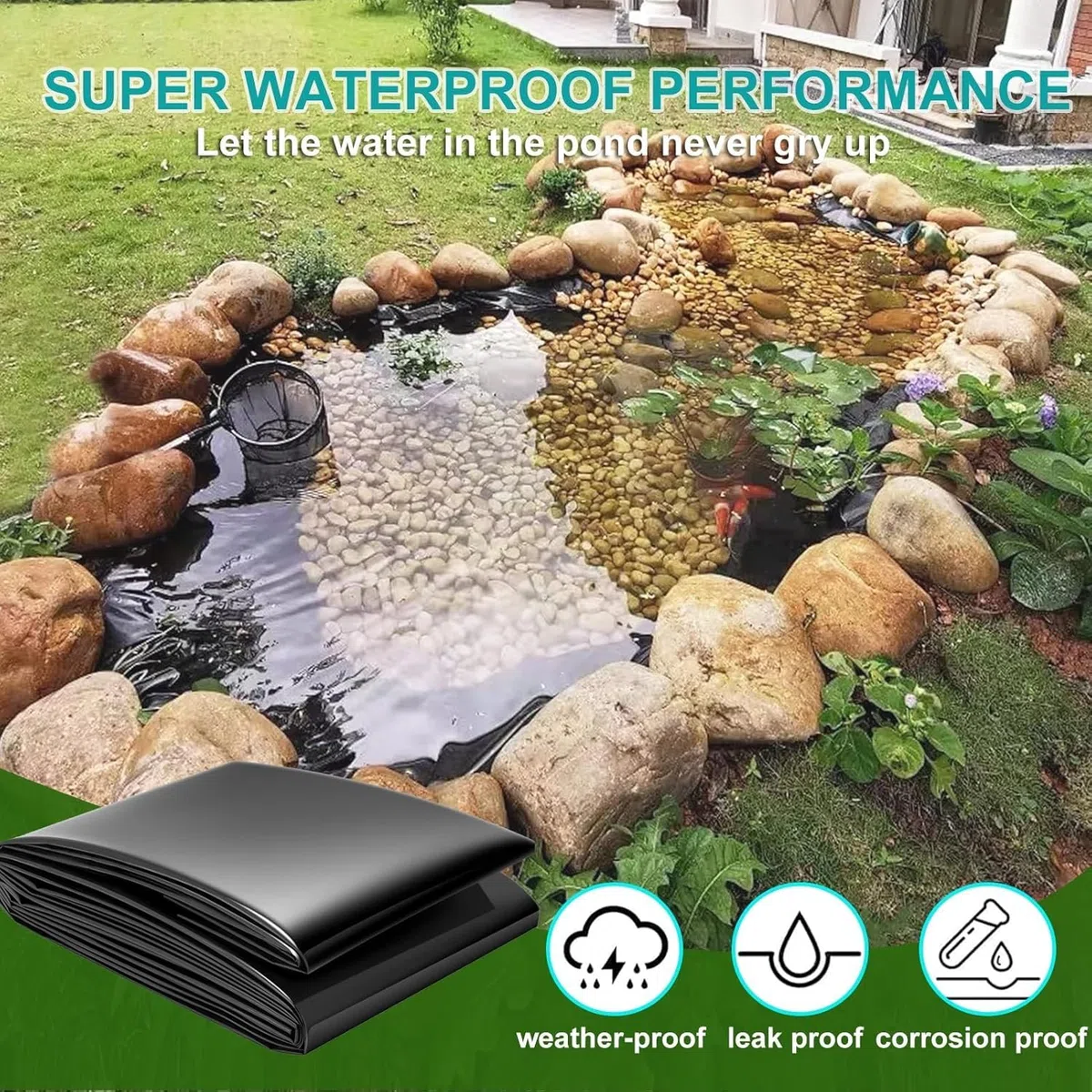 Revestimiento De Epdm De Alta Resistencia para Estanques: Lámina De Caucho Duradera para Estanques Exteriores, Cascadas Y Peces Koi, Capa Base Impermeable Y Película De 6x8m(19.7x26.2ft)