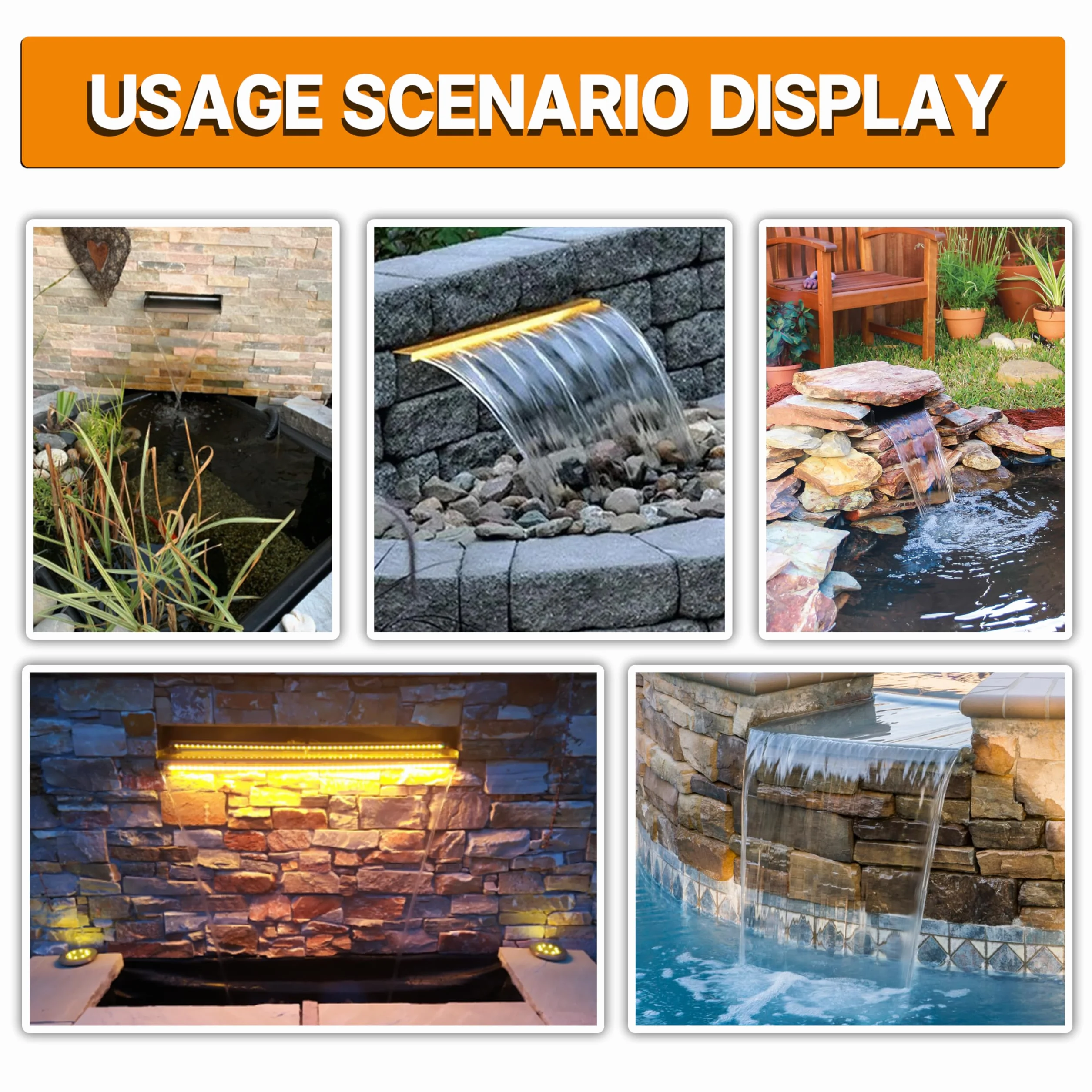 Juego de cuchillos de cascada para estanque, fuente de piscina de acrílico de 90 cm, con accesorios, ancho de 15 cm, juego de agua, cascada para jardín, patio, decoración de estanques