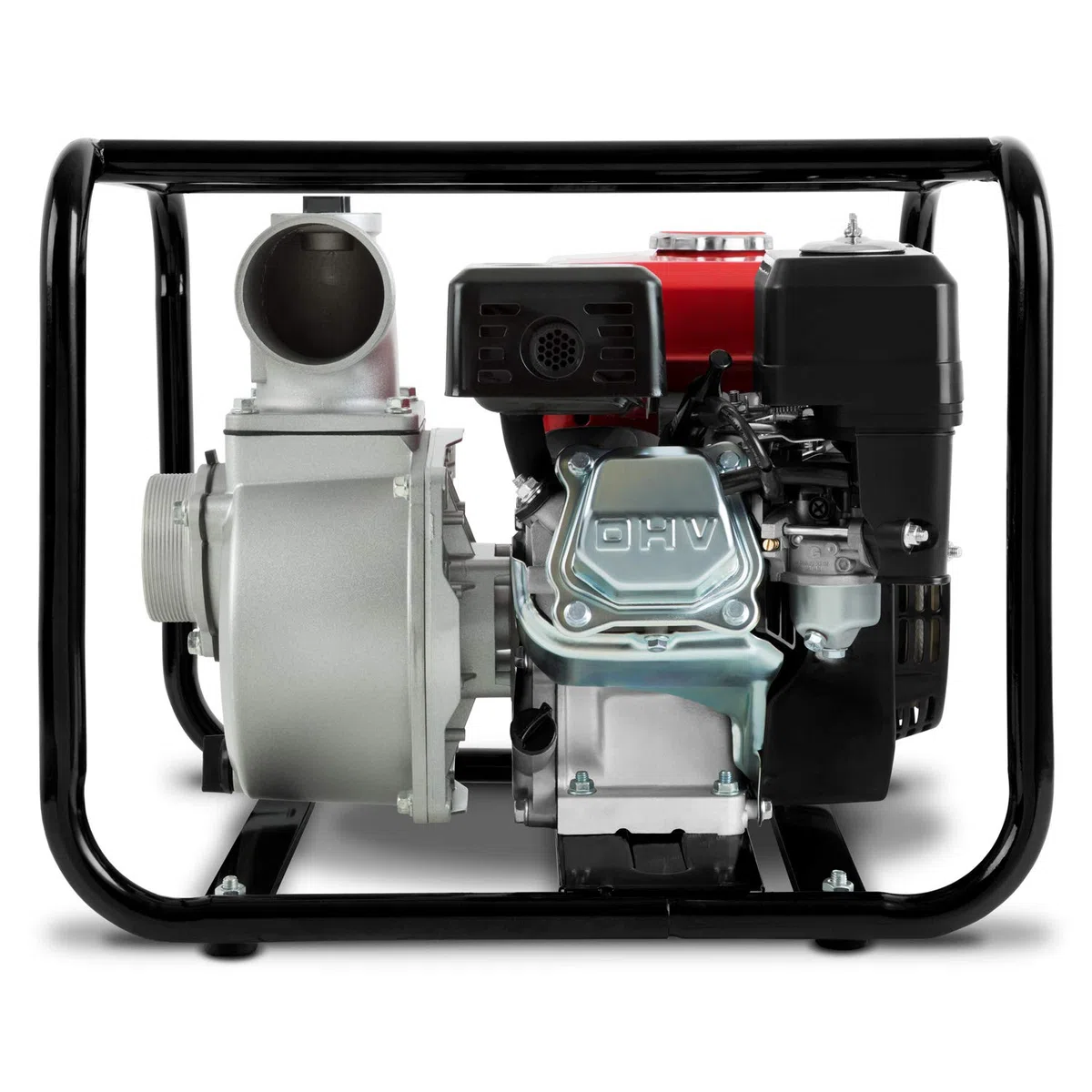 EBERTH Motobomba de agua a gasolina, motor de 4T y 6,5CV, caudal de 60.000l/h, conexión de 3 pulgadas, altura de aspiración de 7m y de impulsión de 30m, arranque por cable y con base metálica