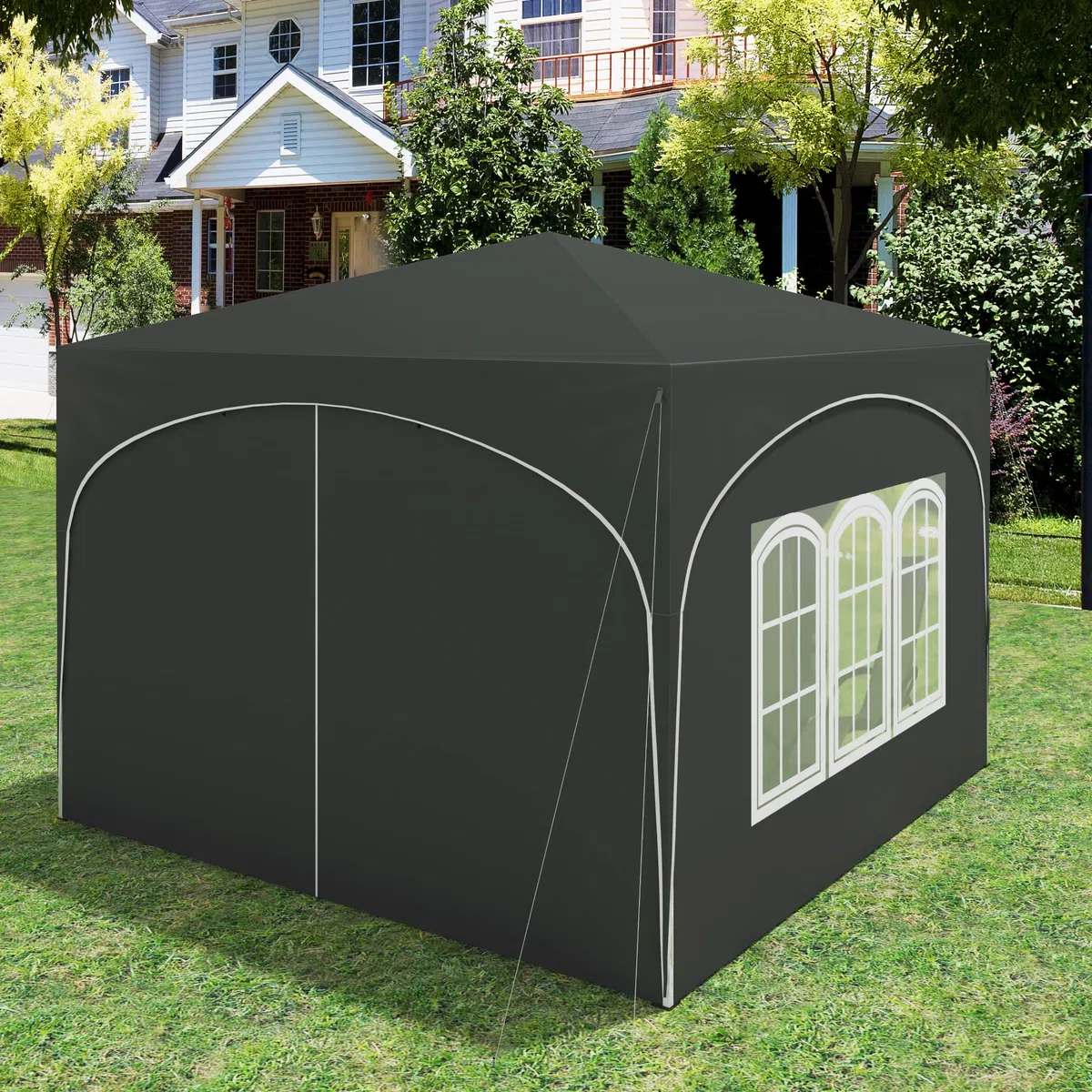 WOLTU Pabellón de Jardín Cenador Plegable Pérgola con Techo Carpa para Exteriores de Tela Oxford, 3x3 m, con Paredes Laterales Altura Ajustable para Camping y Playa,Gris