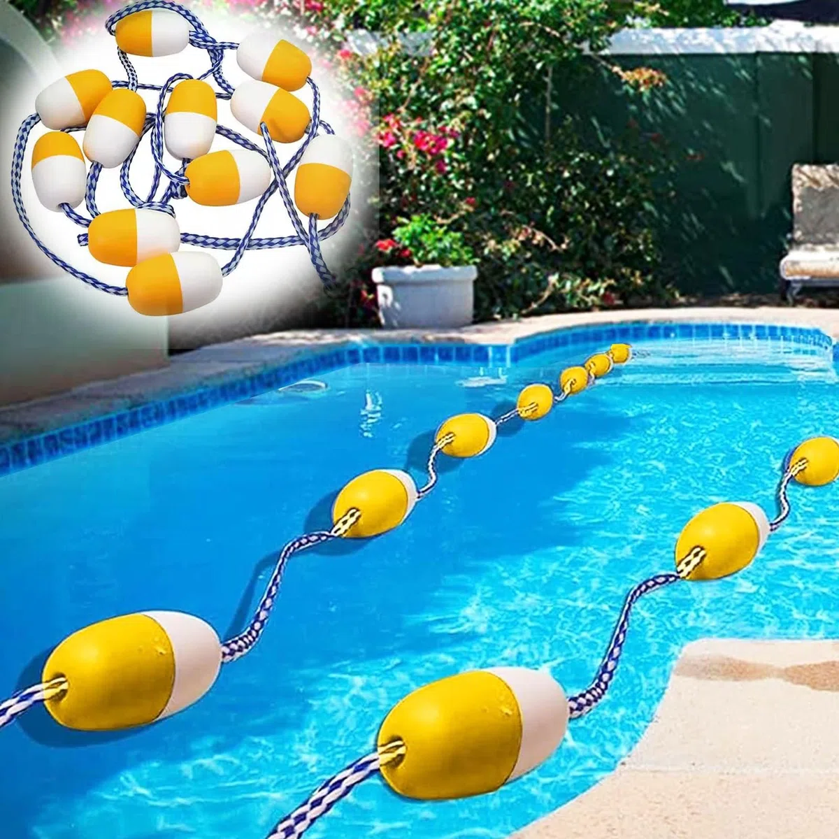 Boya divisoria, divisor de piscina, líneas de carril de piscina de patio de 23 m, 25 m y 50 m, flotador de cuerda divisoria de piscina, cuerda flotante for piscina, pelota de boya de carreras de pisci