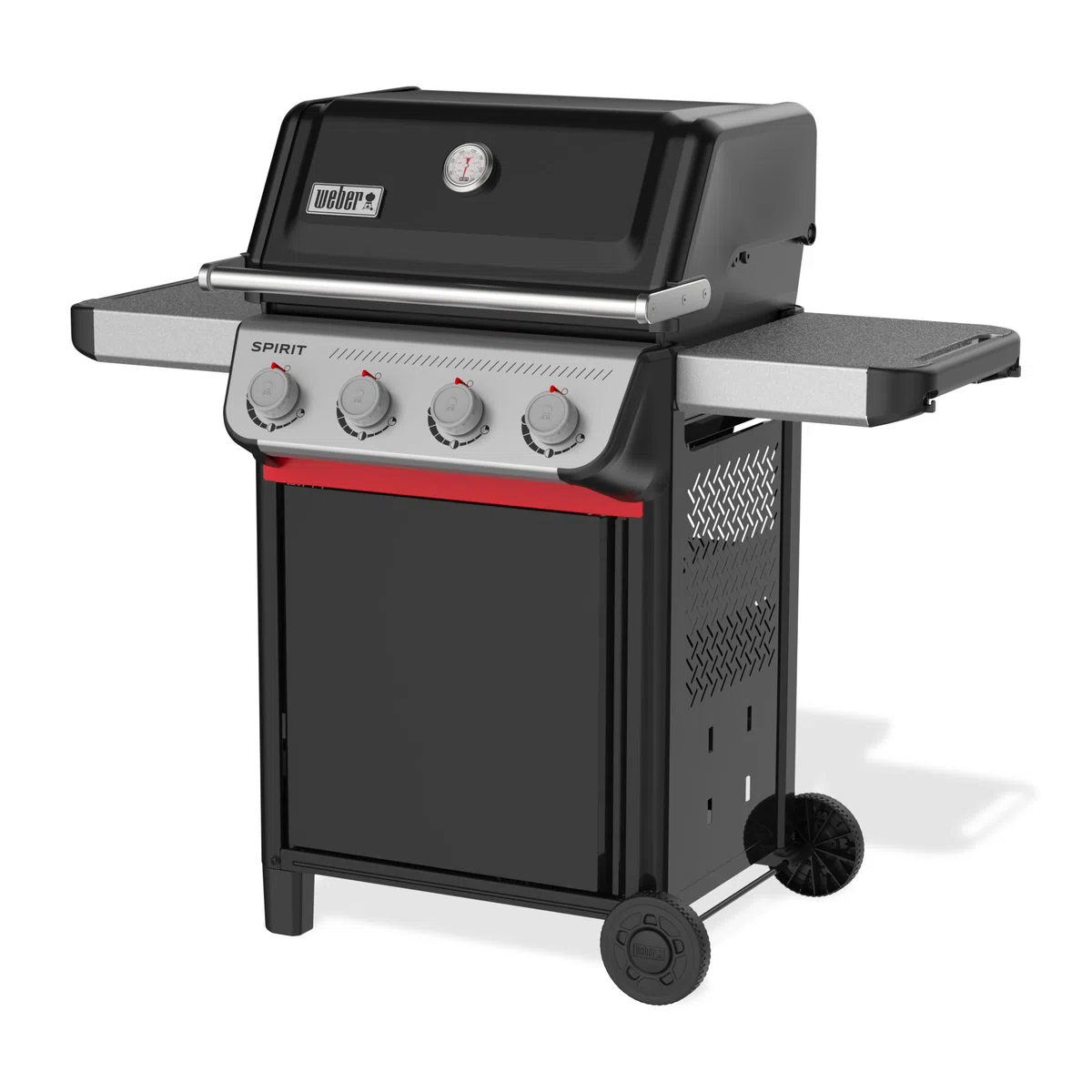 Weber Spirit E-410 barbacoa de gas, 4 quemadores, superficie de cocción de 51 x 46 cm, termómetro en la tapa, 2 ruedas - Negro/Plata (1500891)