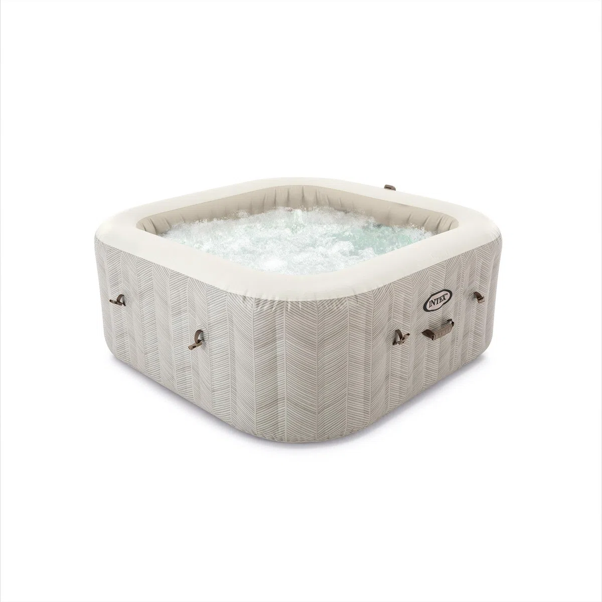 Intex SPA Hinchable Cuadrado Chevron Deluxe 4 Personas, 175x175x71 cm, Calentador 2.200 W, Burbujas Aire Caliente, Clorador salino, Depuradora con Filtro S2 (1.741 l/h), Accesorios incluidos (55092)