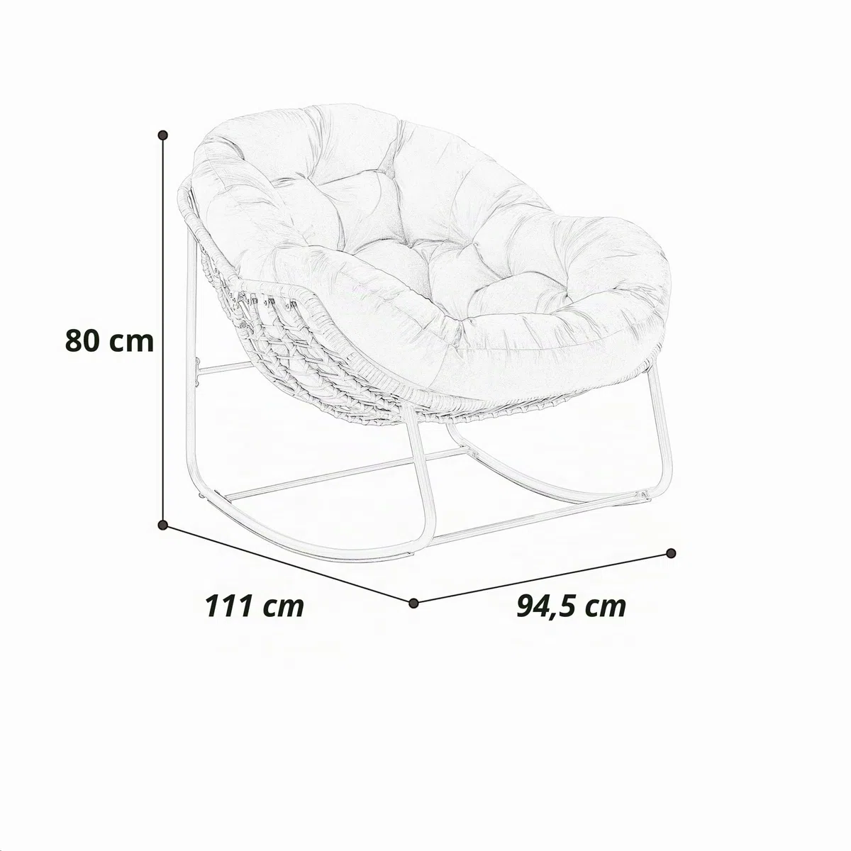 MURUL Mecedora de patio de mimbre de gran tamaño y forma de huevo. Una cómoda mecedora para interior y exterior con cojín grueso. Un sillón moderno adecuado para balcón (gris)