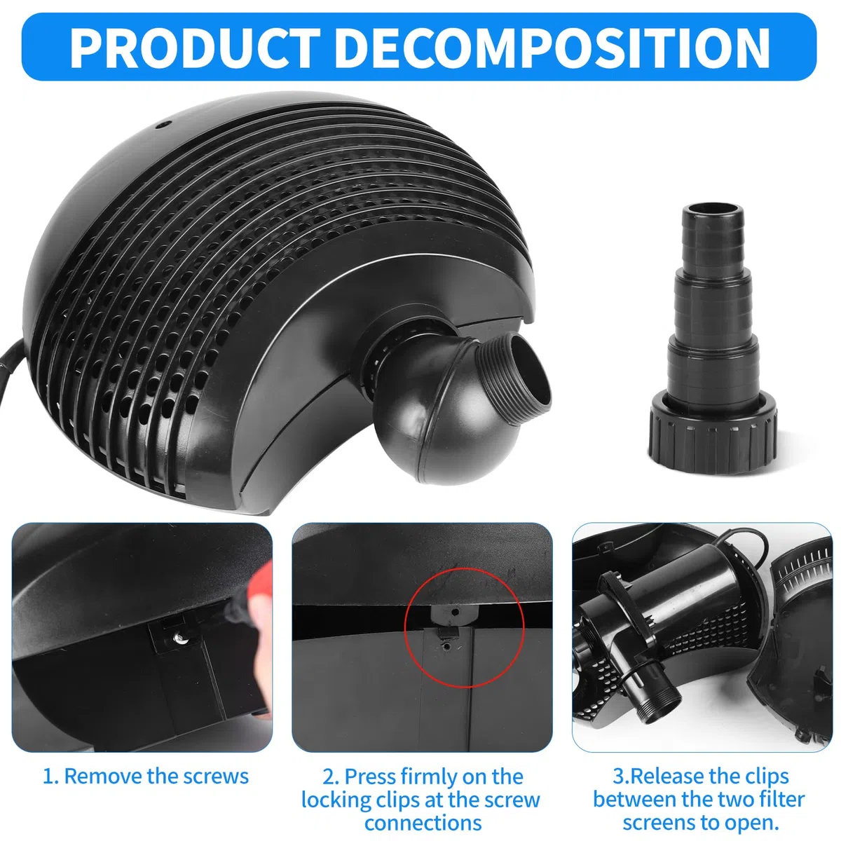 DBREAKS Bomba de Estanque Exterior 155W 10000L/H, Bomba para Fuente, Bomba Agua de Jardín de Sumergibles con 10M Cable, Bomba de Arroyo de Filtro, para Cursos de Agua,