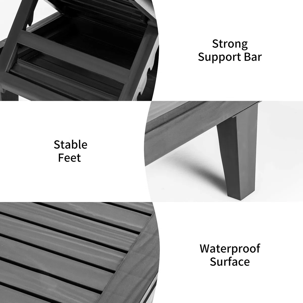 GIANTEX Tumbona de Jardín Exterior con Respaldo Ajustable en 5 Posiciones, Tumbona Reclinable de PP con Acabado Efecto Madera, Carga 180 kg, para Playa, Balcón, Terraza, Piscina (1, Negro)