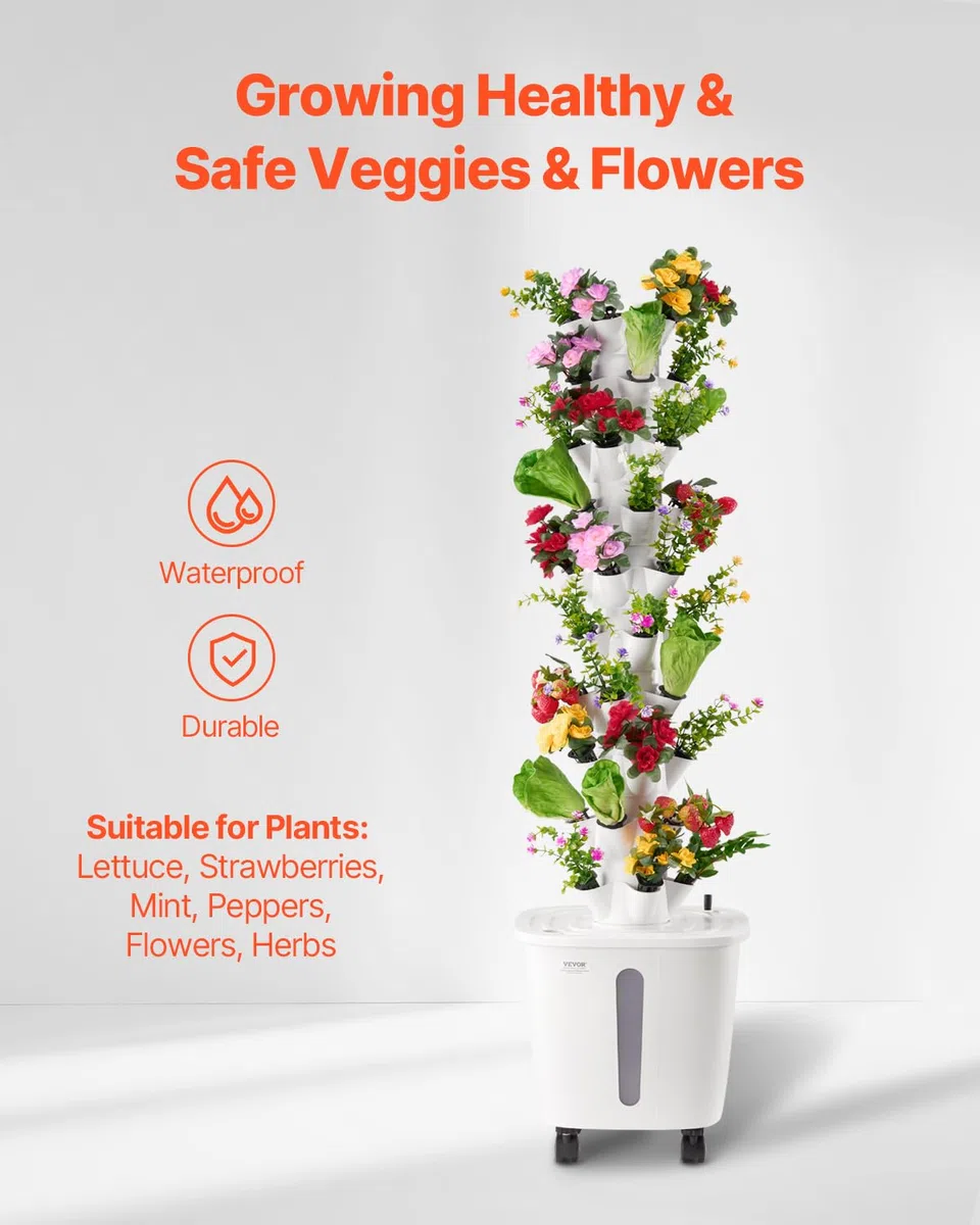 VEVOR Sistema de Cultivo Hidropónico, Torre Hidropónica Vertical de 10 Niveles con 50 Cápsulas, Bomba de Agua y Ruedas, Kit de Germinación de Plantas de Interior para Hierbas, Frutas y Verduras