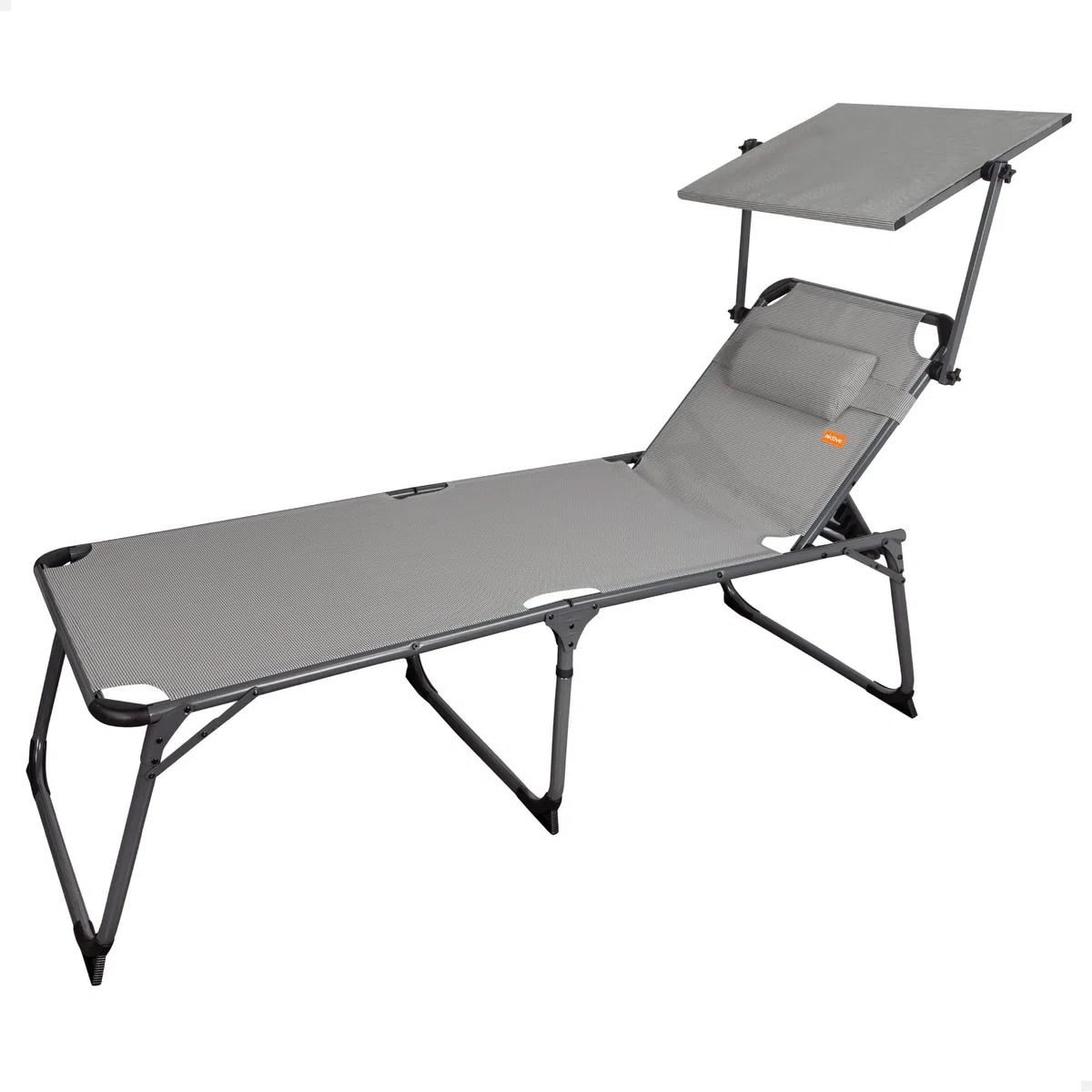 AKTIVE 62613 - Tumbona plegable de playa con parasol, Tumbona de playa con cojín, 193x67x48/96 cm, altura del asiento 48 cm, color gris, tumbona plegable, 5 posiciones, peso máx 100 kg