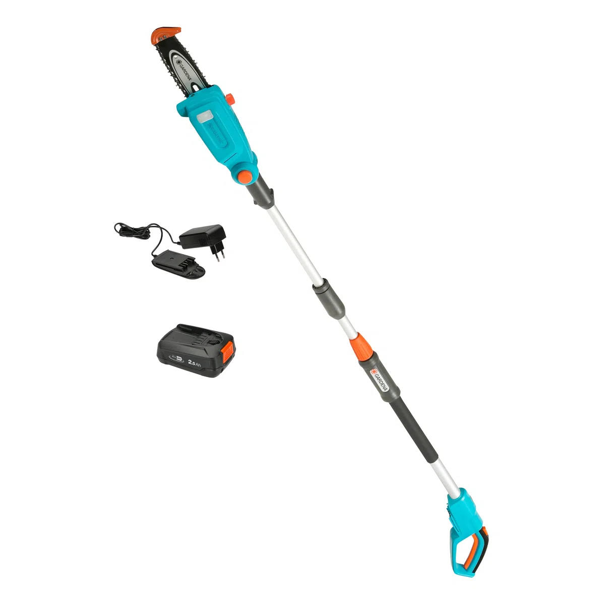 Gardena Sierra telescópica a batería TCS 20/18V P4A Set listo para usar: Telescópico, Hasta 4 m de alcance, Soporte de corte, Cabeza basculante, Sin cable (14770-20)