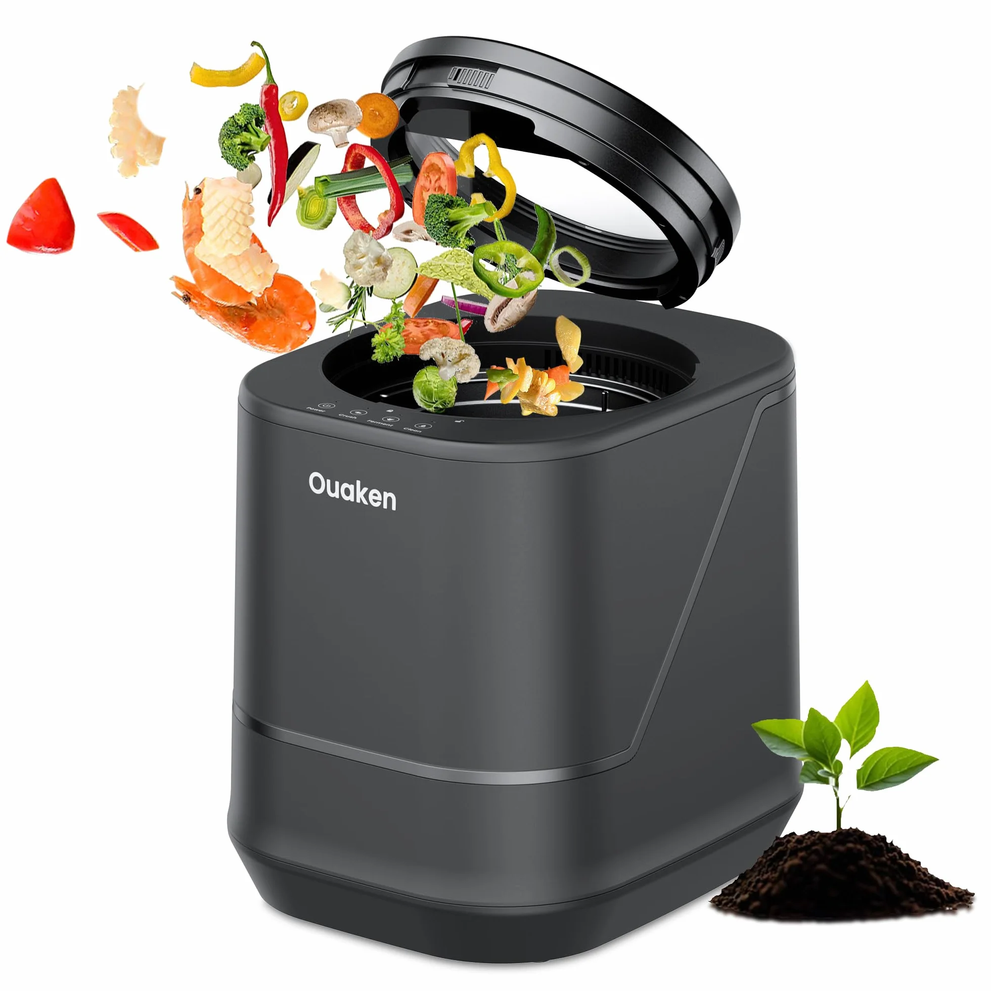 Compostador Eléctrico de Cocina 4L, Compostador Inteligente de Encimera, Sin Olor & Silencioso, Auto-limpiador – Convierte los Residuos de Alimentos en Fertilizantes, Compostador Interior, Negro