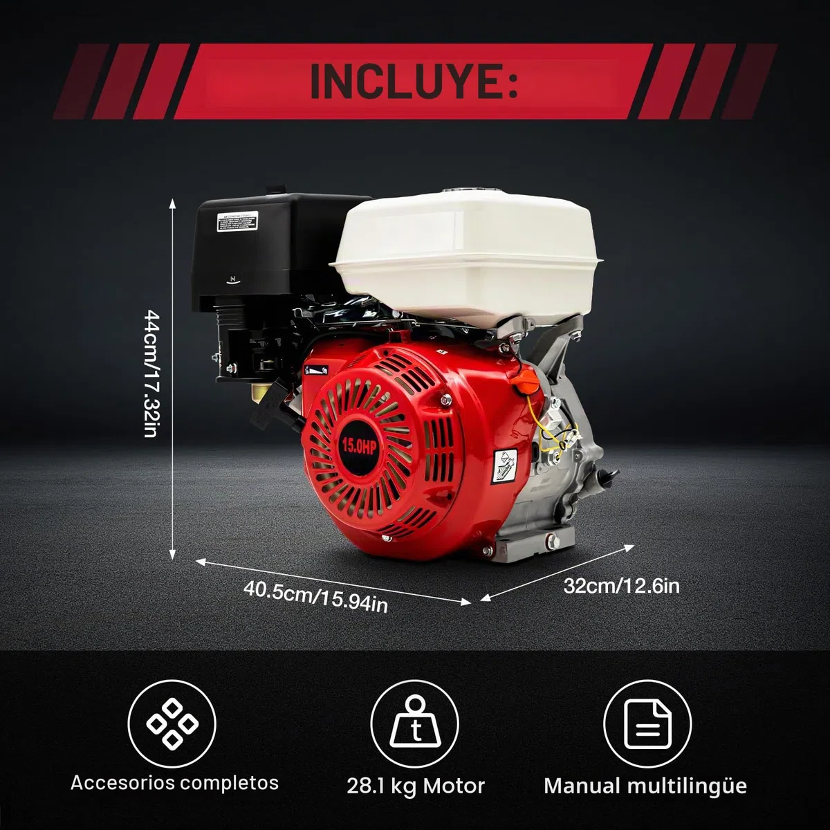 Motor de gasolina de 4 tiempos de 15 CV con arranque por cable, motor de gasolina HV de 420 cc, motor de cuatro tiempos refrigerado por aire 9000 W 3600 rpm