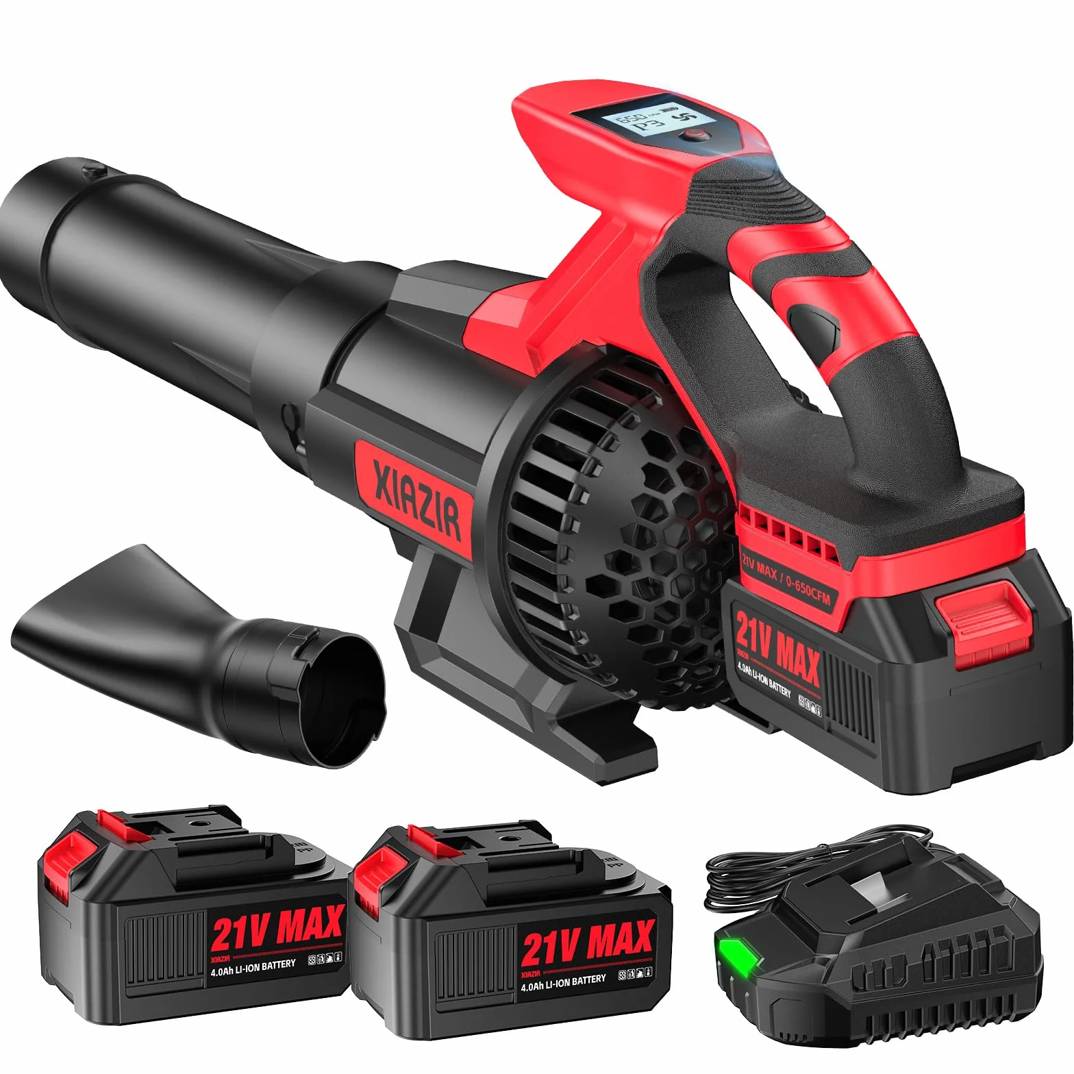 Soplador de Hojas sin Cable con Pantalla LCD, 3 Velocidades, 2×4.0Ah Baterías y Cargador Rápido, Soplador Eléctrico Ligero para Cuidado del Jardín, Entrada, Hojas, Polvo y Nieve