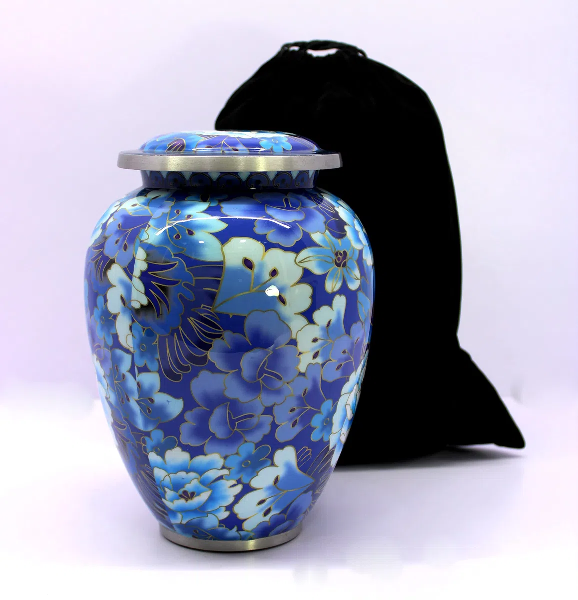 eSplanade Urna de cremación conmemorativa para cenizas humanas | Urnas funerarias de entierro | Floral azul - 10 pulgadas (tamaño completo)