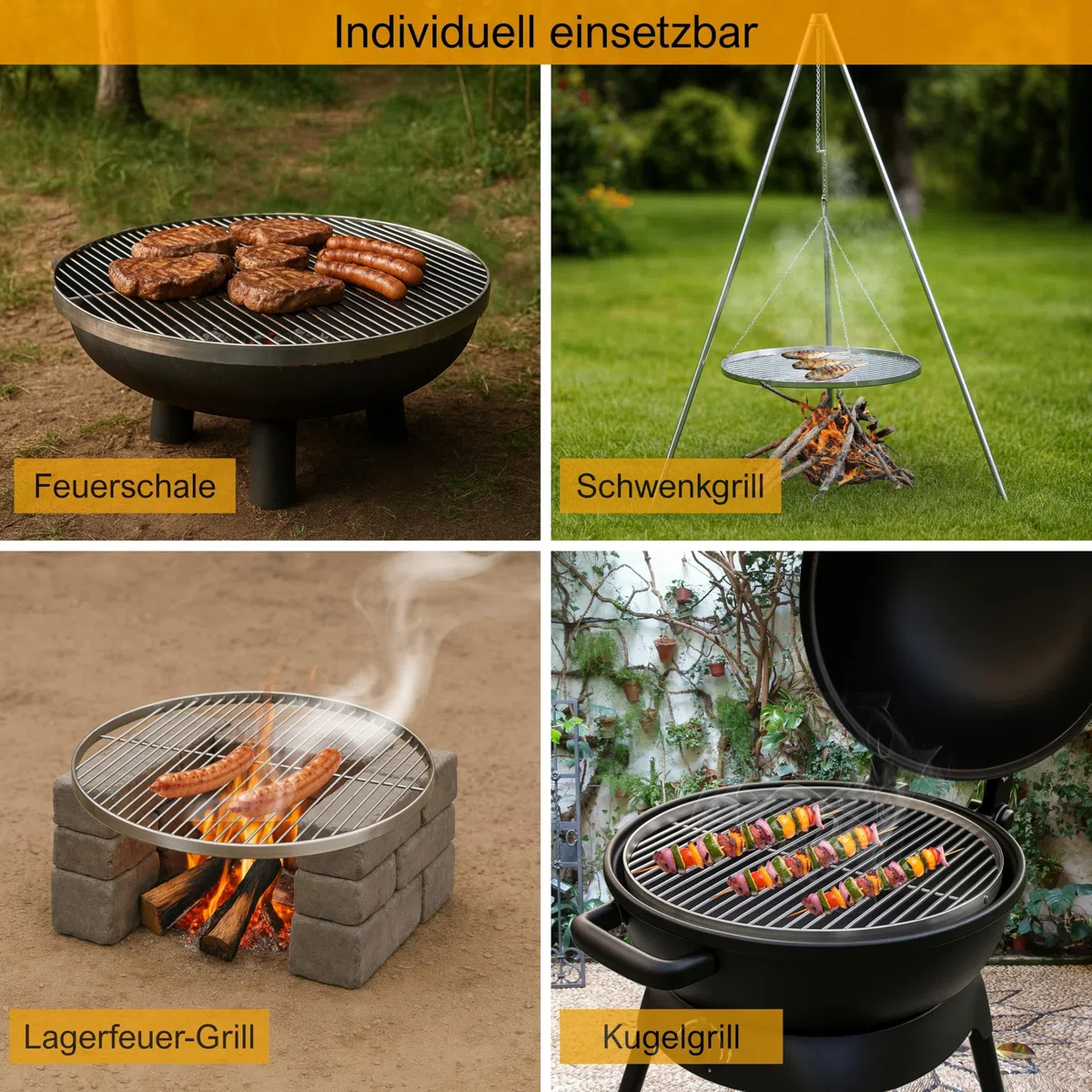 Brandsseller Parrilla redonda Ø 80 cm en acero inoxidable alimentario AISI 201 – Para barbacoa giratoria, de bola y brasero – Resistente a la corrosión y fácil de limpiar
