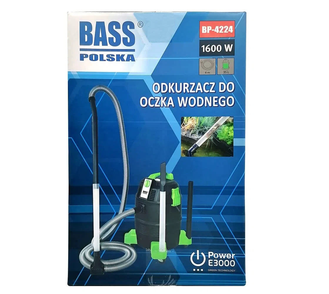 BASS POLSKA Aspirador de estanques y Piscinas con Juego de boquillas Limpieza en seco y en húmedo de Hojas Barro Algas Manguera de succión Fuerte Capacidad del Tanque 35 L