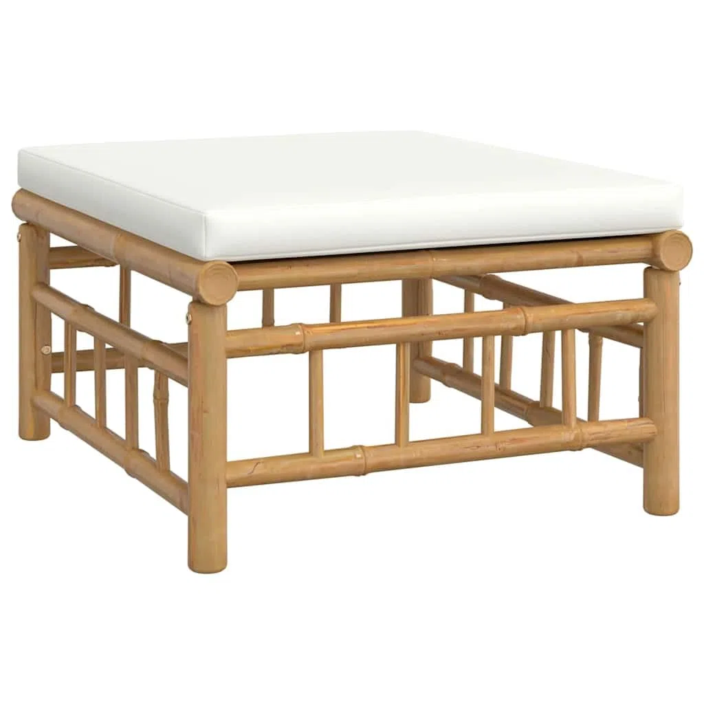 vidaXL Reposapiés de jardín bambú con cojín Blanco Crema, Taburete, otomana, reposapiés de Exterior, reposapiés, Taburete otomana, reposapiés de Patio