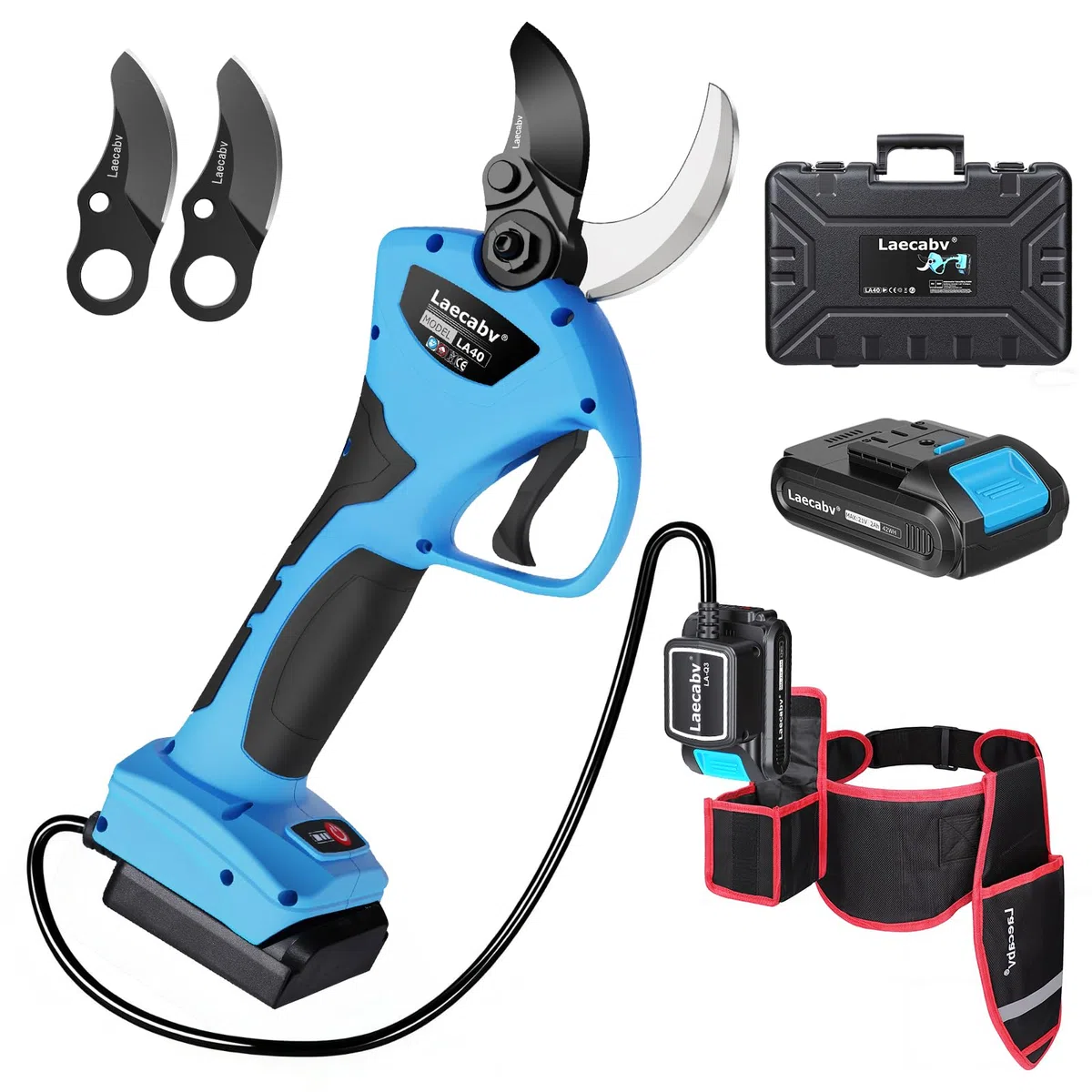 Laecabv Tijeras de podar electricas 40mm progresivo 2 Recargable Litio Batería para jardinería viñedos árboles frutales