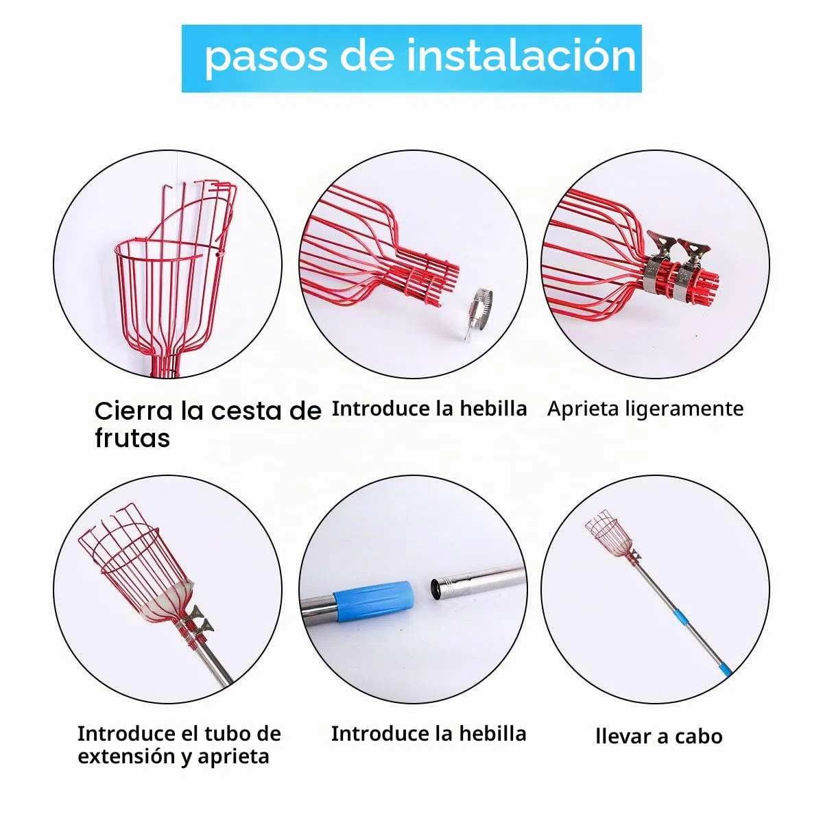 Recogedor de fruta Palo Para Recoger Frutas con 4M Poste de extensión Recogefrutas Pinzas extensibles para jardinería con Cesta picadora de Frutas con Barra telescópica de Aluminio Ligero Y bolsa