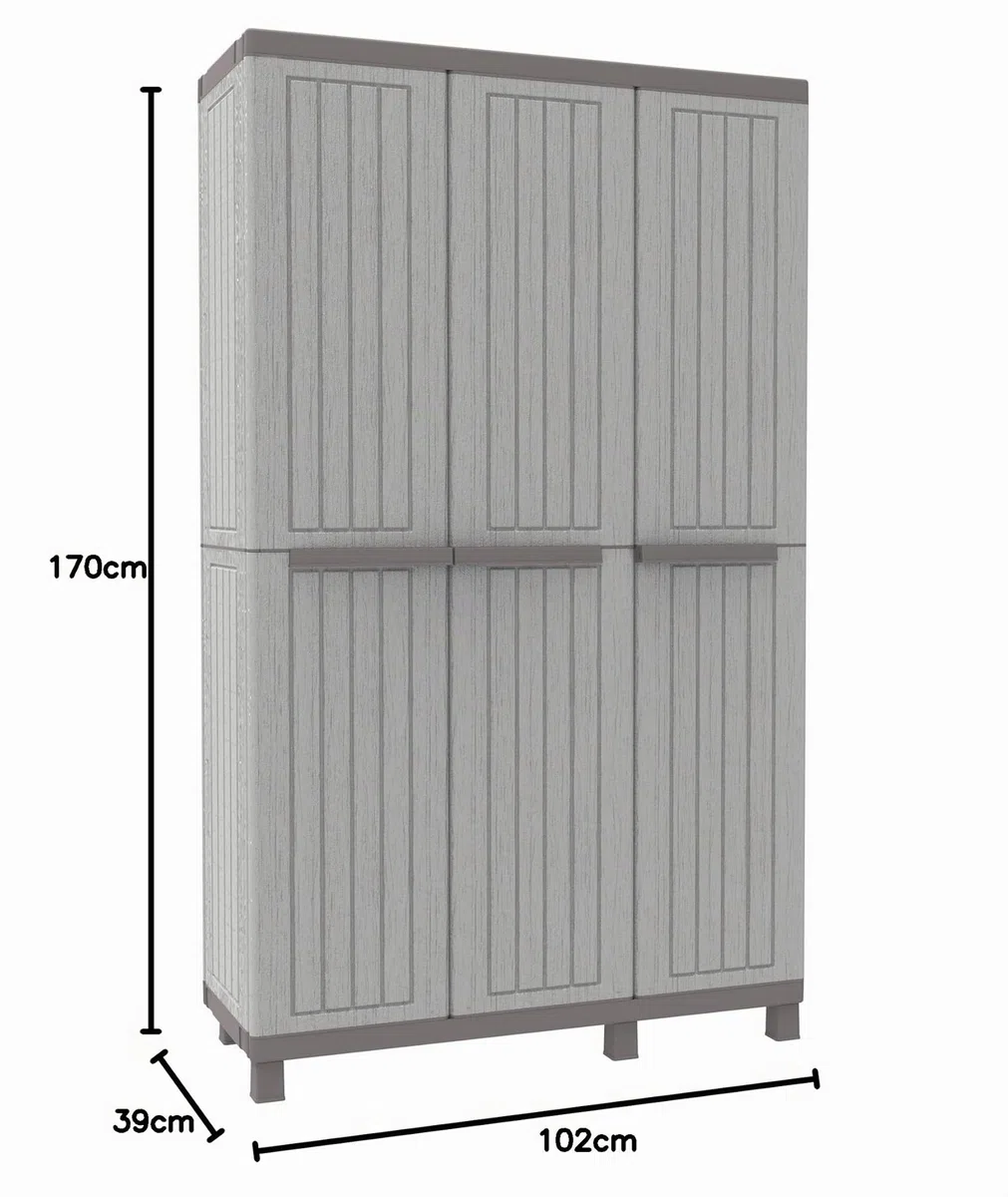 Terry, C-Wood 102a, Armario Multifunción 3 Puertas con 2 Compartimentos separados. 102x39x170 cm