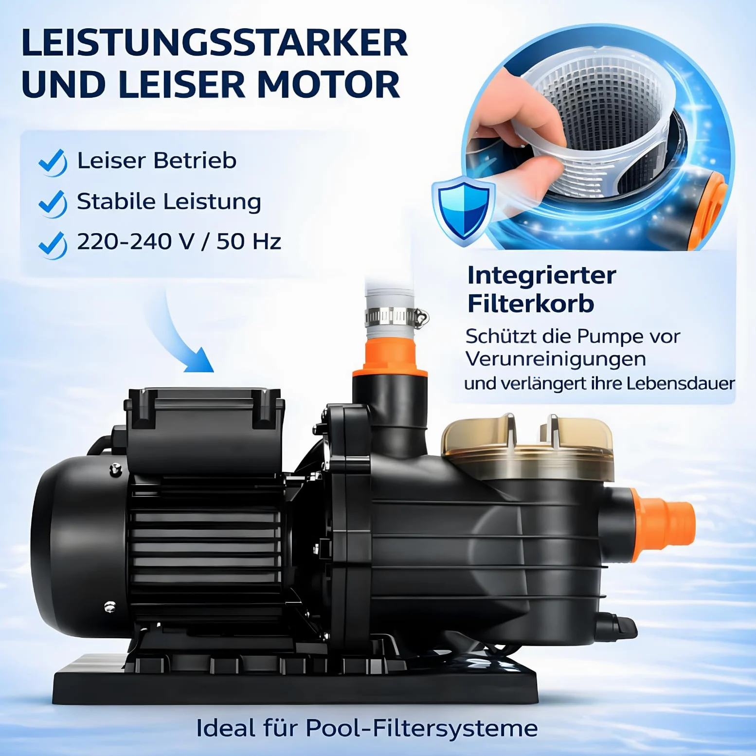 VERDA Depuradora de arena para piscinas de hasta 50.000 l, 13.200 l/h, 550 W, bomba con filtro de arena y 1000 g de bolas filtrantes, altura de elevación de 10 m, conexión de 38 mm, SN5883