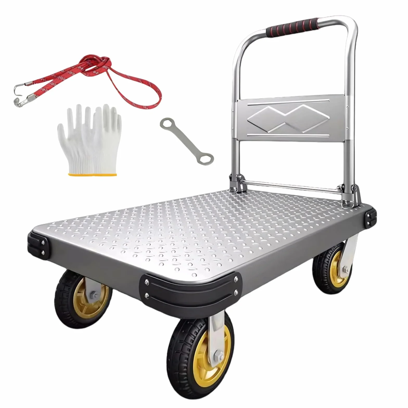 500kg Carro de Plataforma Transporte Plegable con Ruedas | Carretilla Acero, Banda de Goma Anticolisión, Antideslizante, para Almacenes Talleres, Mudanzas, Hogar, Oficina, 90 x 60 cm