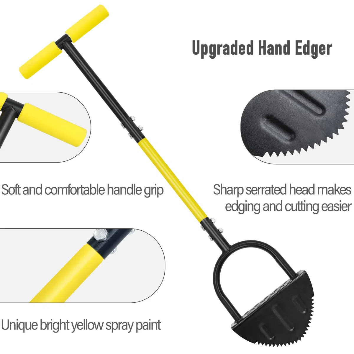 Herramienta profesional de corte de césped, media luna de acero resistente y hoja de dientes de sierra para bordes limpios, mango largo que reduce la tensión de la espalda, bordeadora manual
