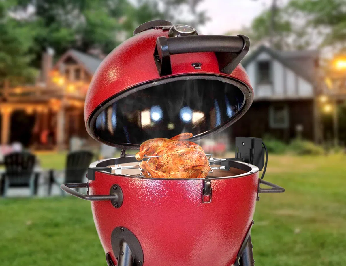 Onlyfire Kit de Asador Eléctrico en Acero Inoxidable con Motor Rotisería Resistente y Accesorios, Adecuado para Barbacoas Large BGE | Kamado Joe Classic | Pit Boss | y Otras Parrillas De