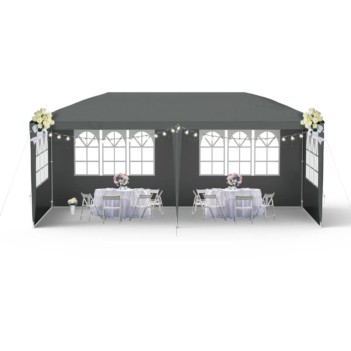 Aufun Carpa para fiestas, 3 x 6 m, resistente al agua, para jardín, exterior, protección UV, con 6 paredes laterales extraíbles y techo, resistente al invierno, camping, color antracita