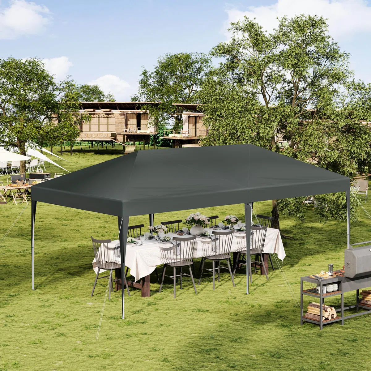 Laneetal Gazebo de Jardín 3x6 m, Carpa Plegable e Impermeable, Pergola Jardín Marco Metalico, Pabellón Cenador para Camping y Fiestas, 6 Paredes Laterales y 4 Ventanas, Antracita