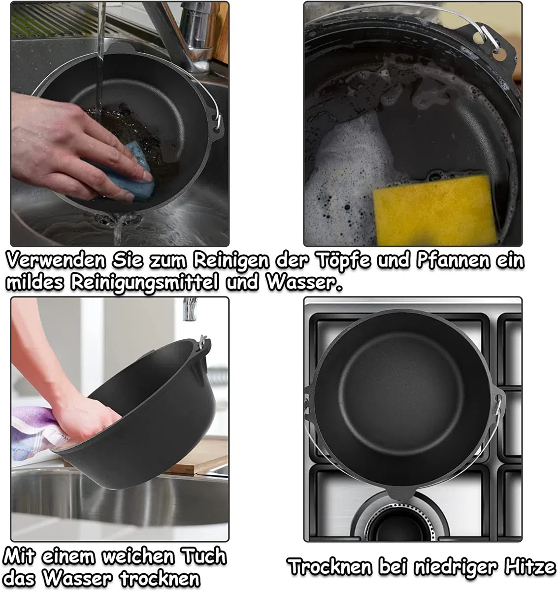 Froadp Set de Horno Holandés Dutch Oven Set Olla de Hierro Fundido Incluye Sartén Sartén para Hornear Cazuela Gancho de Mano etc Firepot Olla Parrilla para BBQ Interior Exterior Camping (10 Piezas)