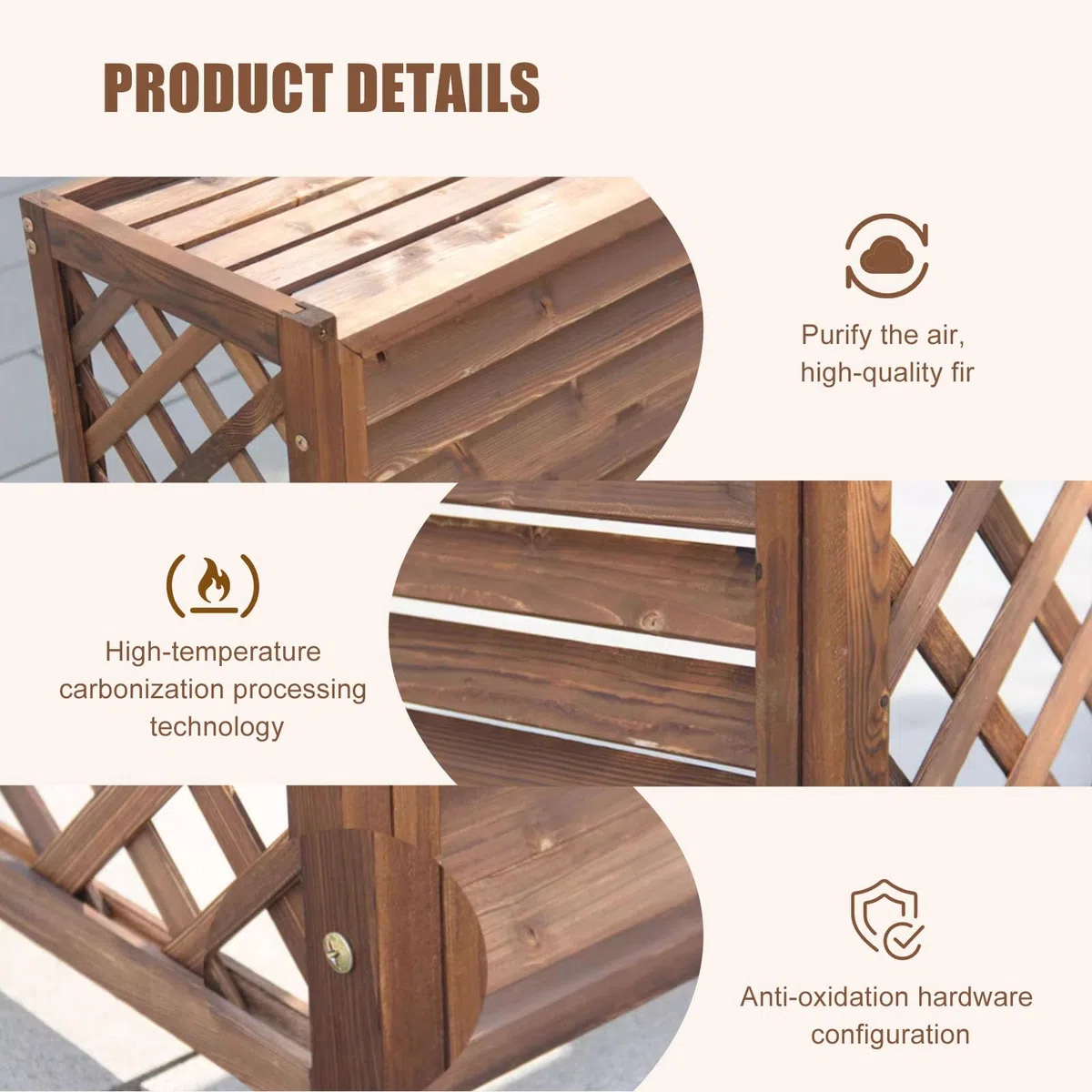 Cubre Aire Acondicionado Exterior Al Aire Libre Funda Aire Acondicionado Exterior Para Ocultar El Aire Acondicionado, Tablero De Madera Engrosada Planta Decorativa Pantalla Radiador Cubre Estante(X-La