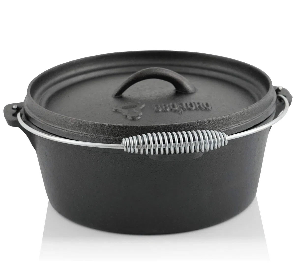 BBQ-Toro Juego de Horno Holandés Hierro Fundido | 8 Piezas | Curado - Pre-Seasoned | con Dutch Oven, Cacerola, Plancha, Sartén, Levantador de Tapa, Soporte, Caja de Madera, Guantes