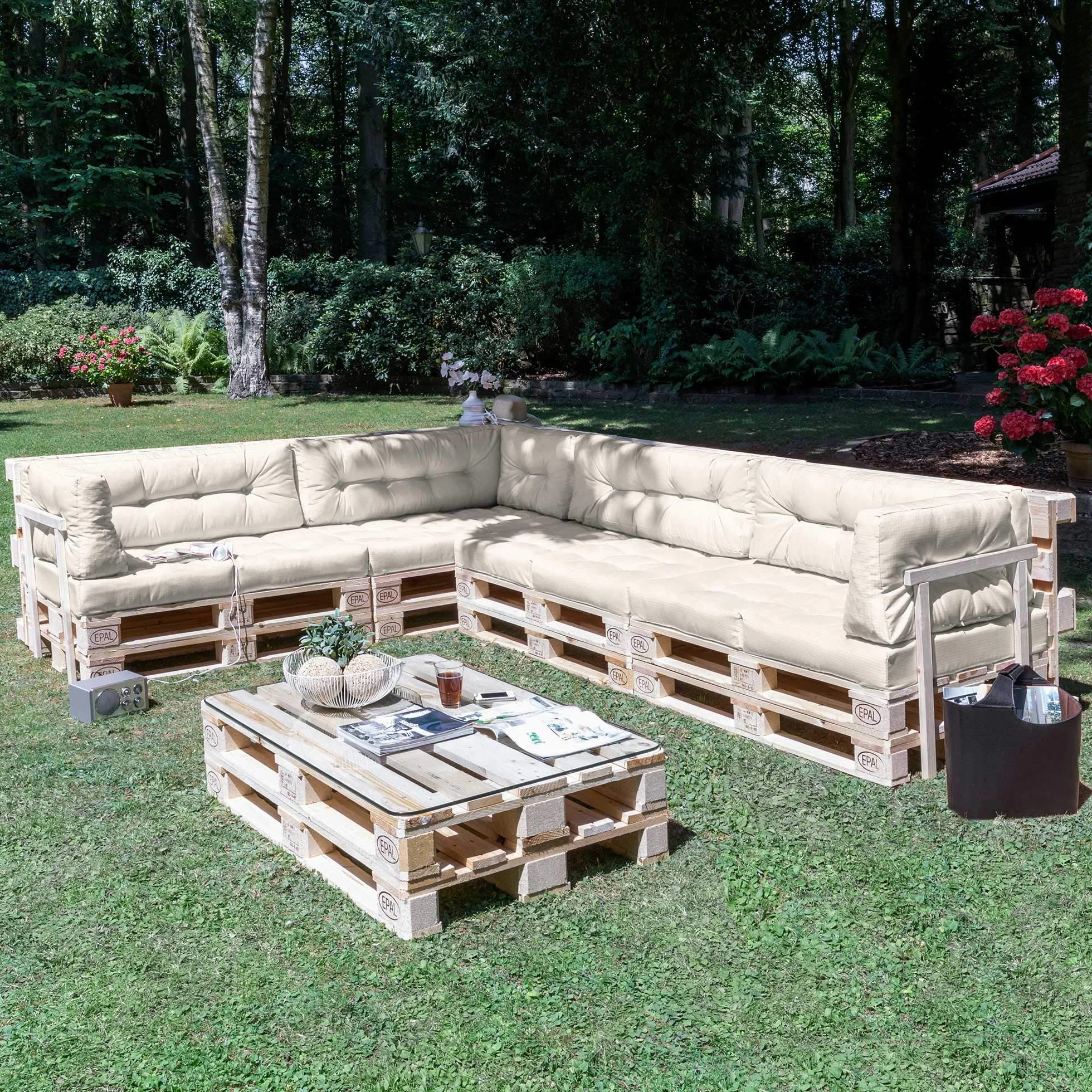 Beautissu Eco Elements Juego de Cojines para palés 1 cojín para Sentarse de 120 x 80 cm y 1 cojín para el Respaldo de 120 x 40 cm para Interior y Exterior, para Muebles de salón y de Exterior Natural